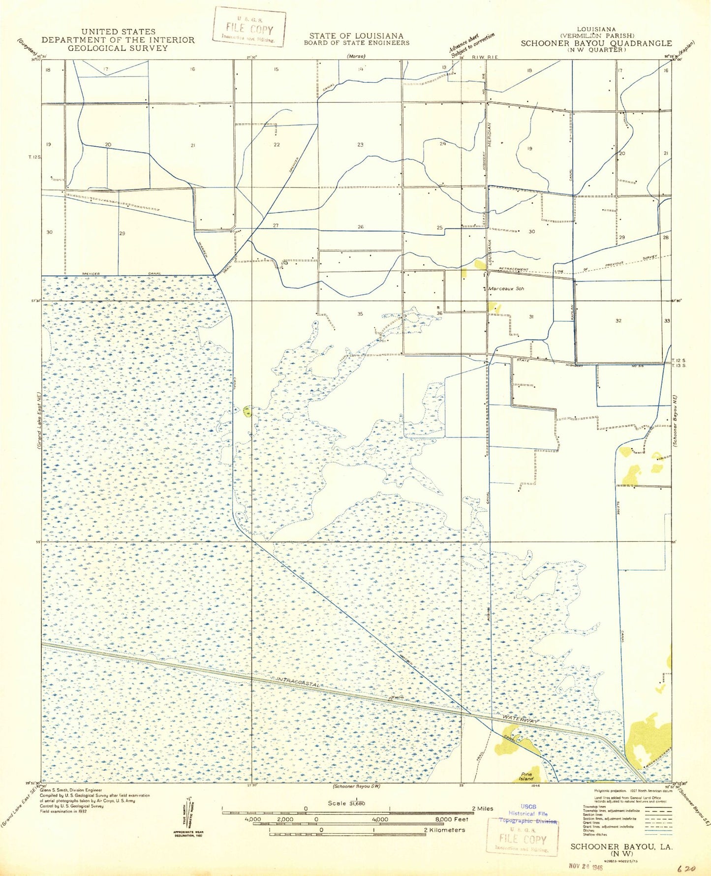 Classic USGS Forked Island NW Louisiana 7.5'x7.5' Topo Map Image