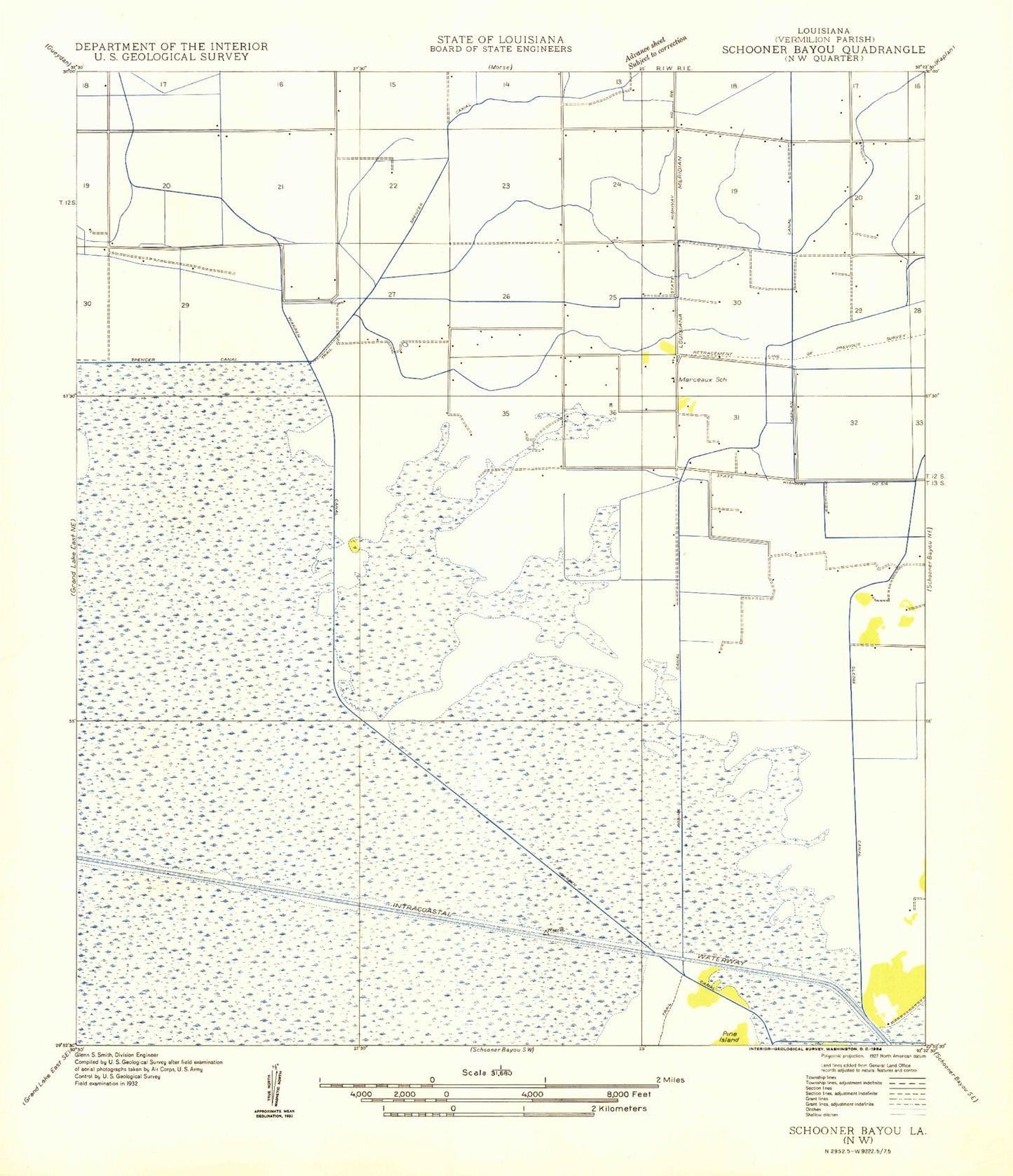 Classic USGS Forked Island NW Louisiana 7.5'x7.5' Topo Map Image