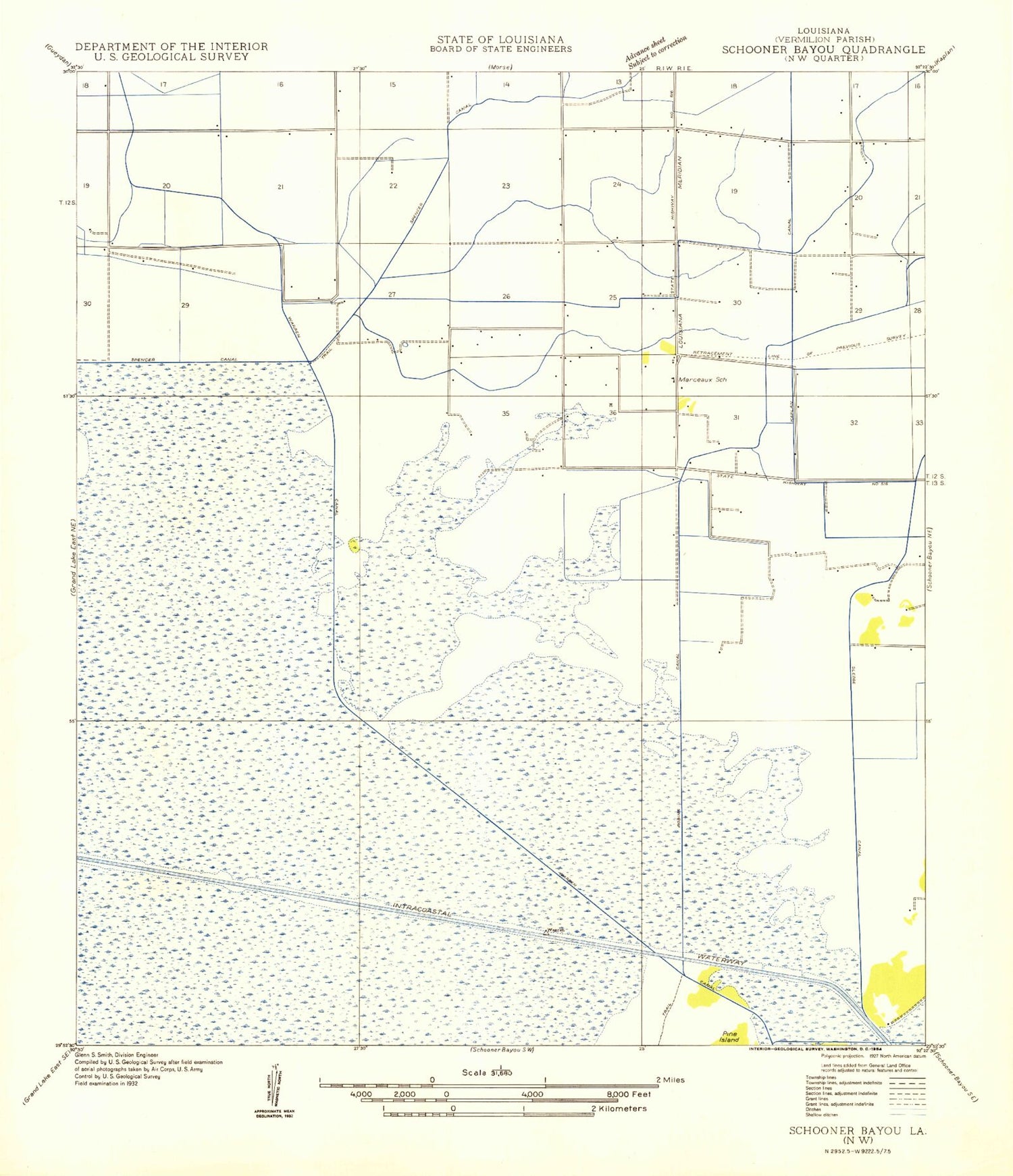 Classic USGS Forked Island NW Louisiana 7.5'x7.5' Topo Map Image