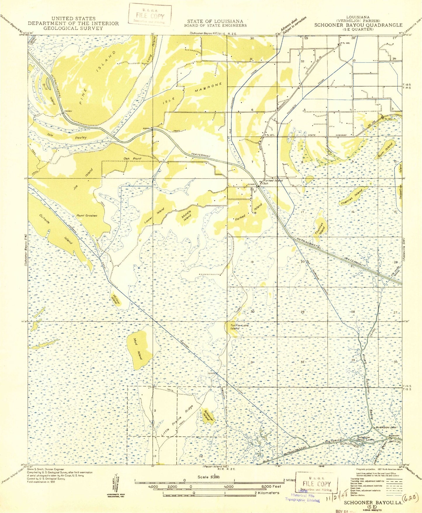 Classic USGS Forked Island Louisiana 7.5'x7.5' Topo Map Image