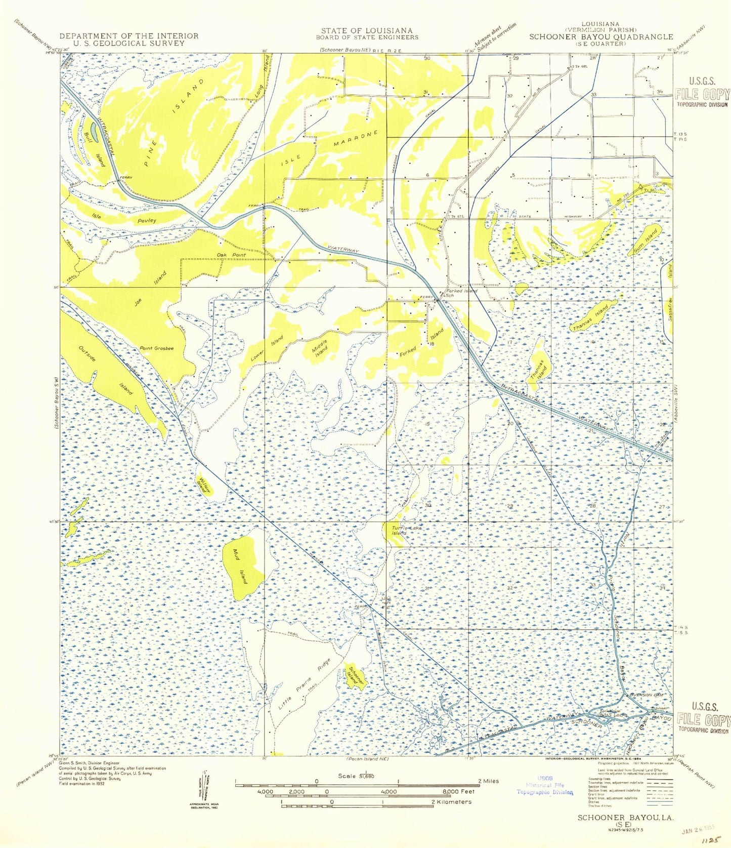 Classic USGS Forked Island Louisiana 7.5'x7.5' Topo Map Image