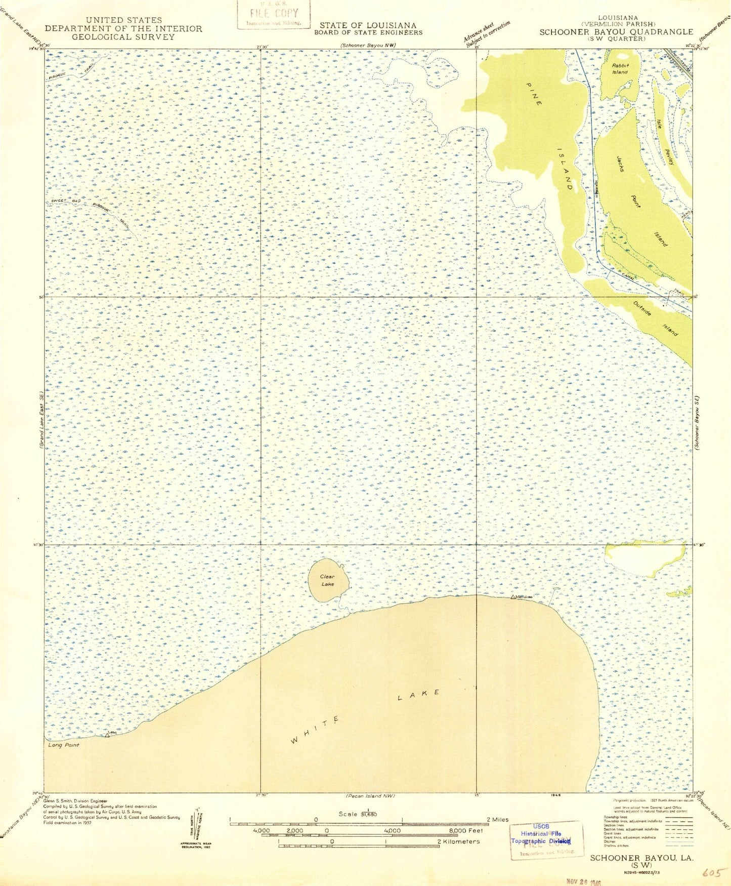 Classic USGS Jacks Point Island Louisiana 7.5'x7.5' Topo Map Image