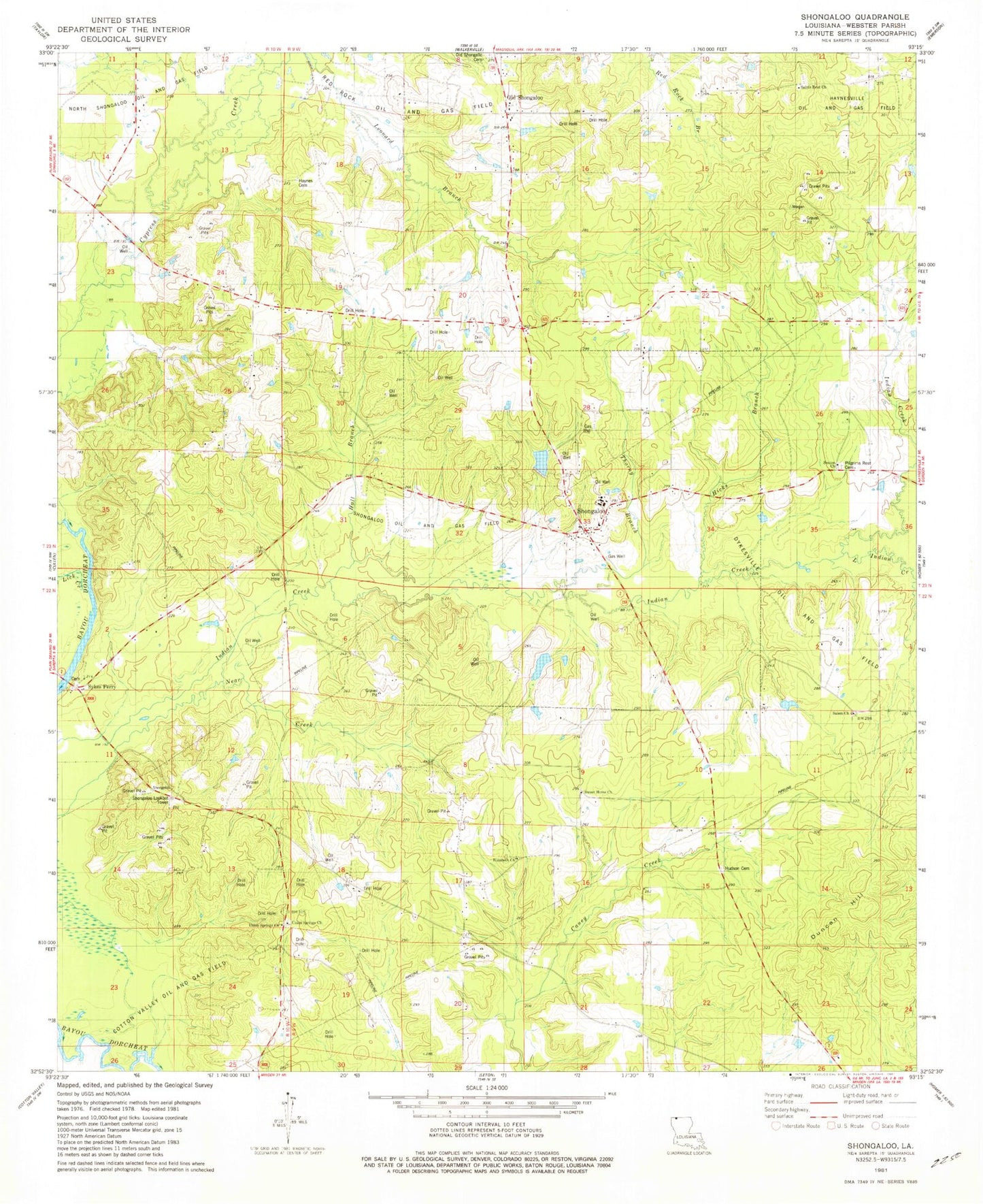 Classic USGS Shongaloo Louisiana 7.5'x7.5' Topo Map Image
