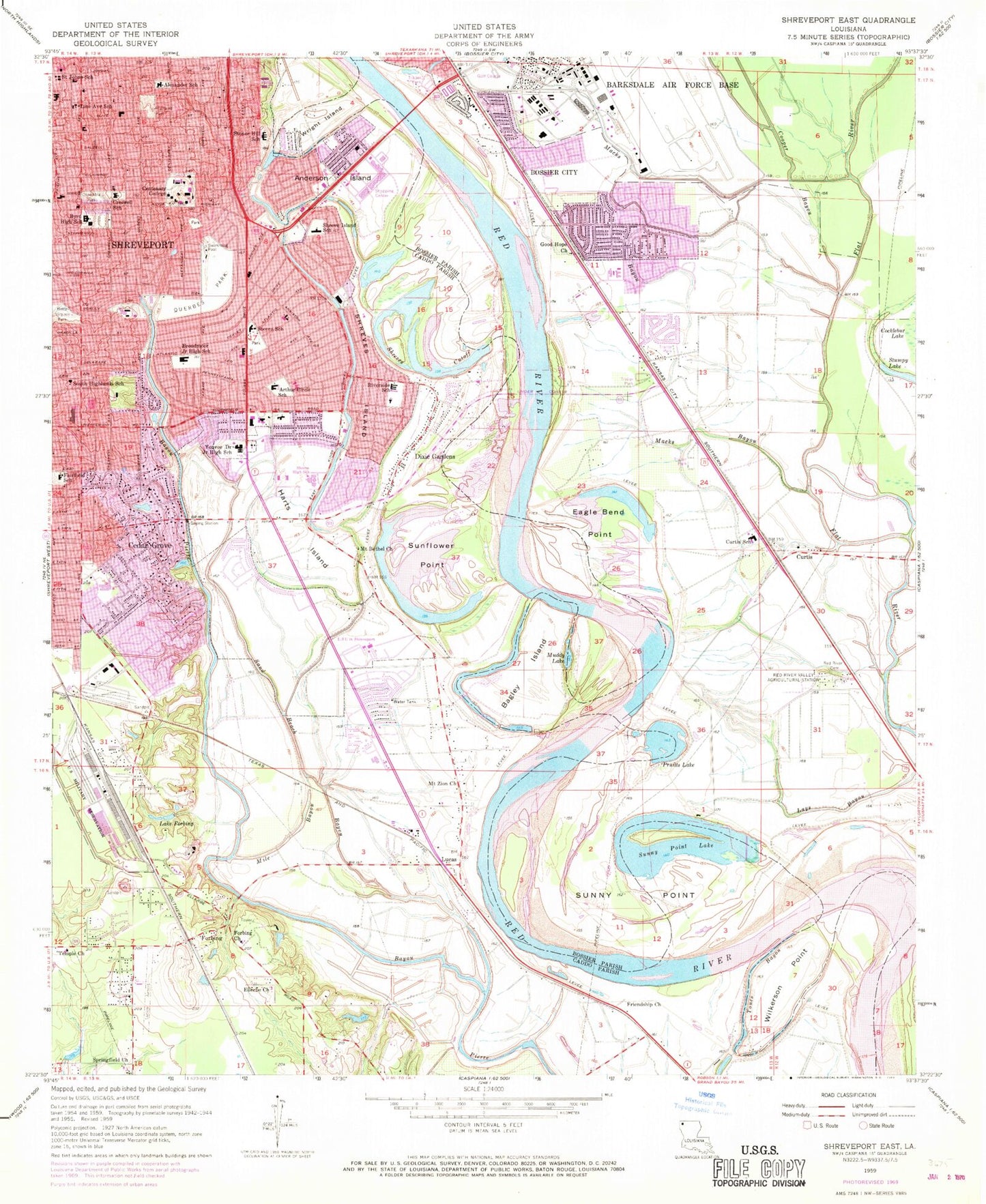 Classic USGS Shreveport East Louisiana 7.5'x7.5' Topo Map Image