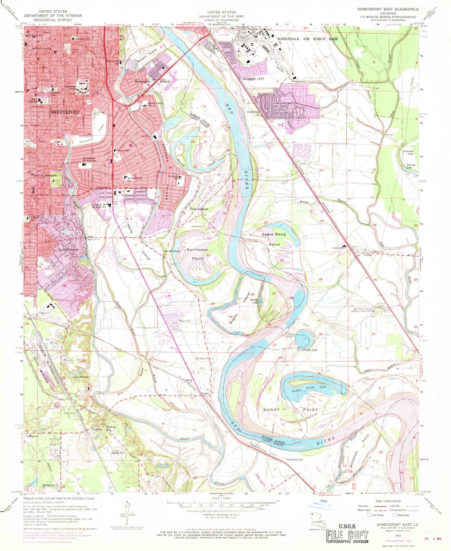 Classic USGS Shreveport East Louisiana 7.5'x7.5' Topo Map Image