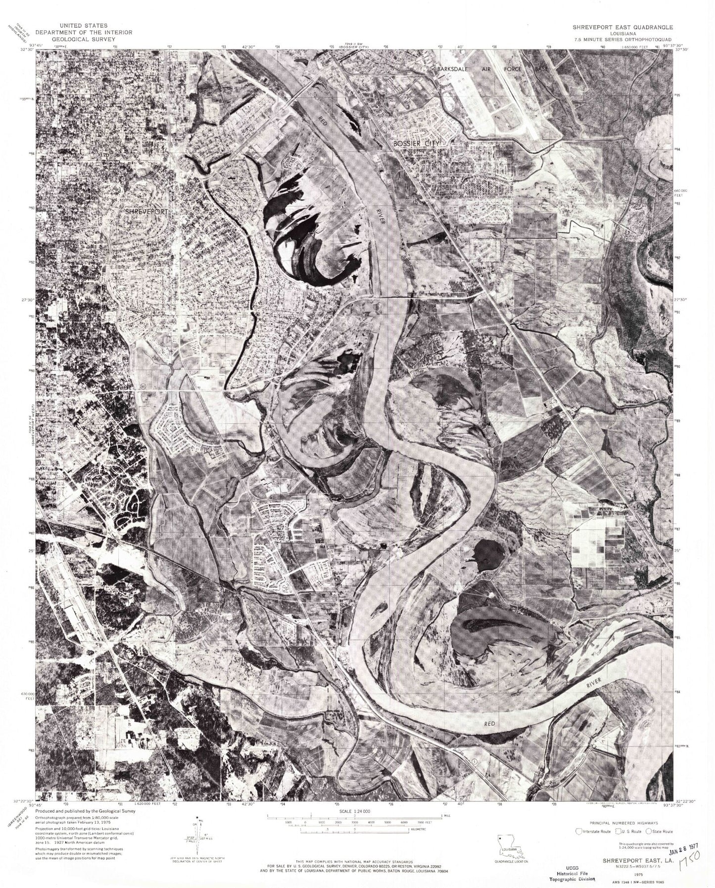 Classic USGS Shreveport East Louisiana 7.5'x7.5' Topo Map Image