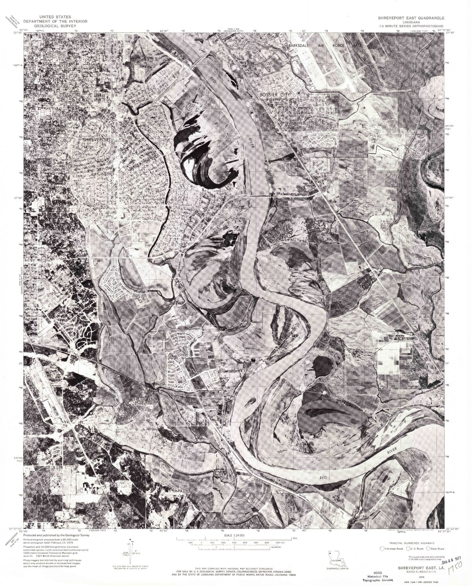 Classic USGS Shreveport East Louisiana 7.5'x7.5' Topo Map Image