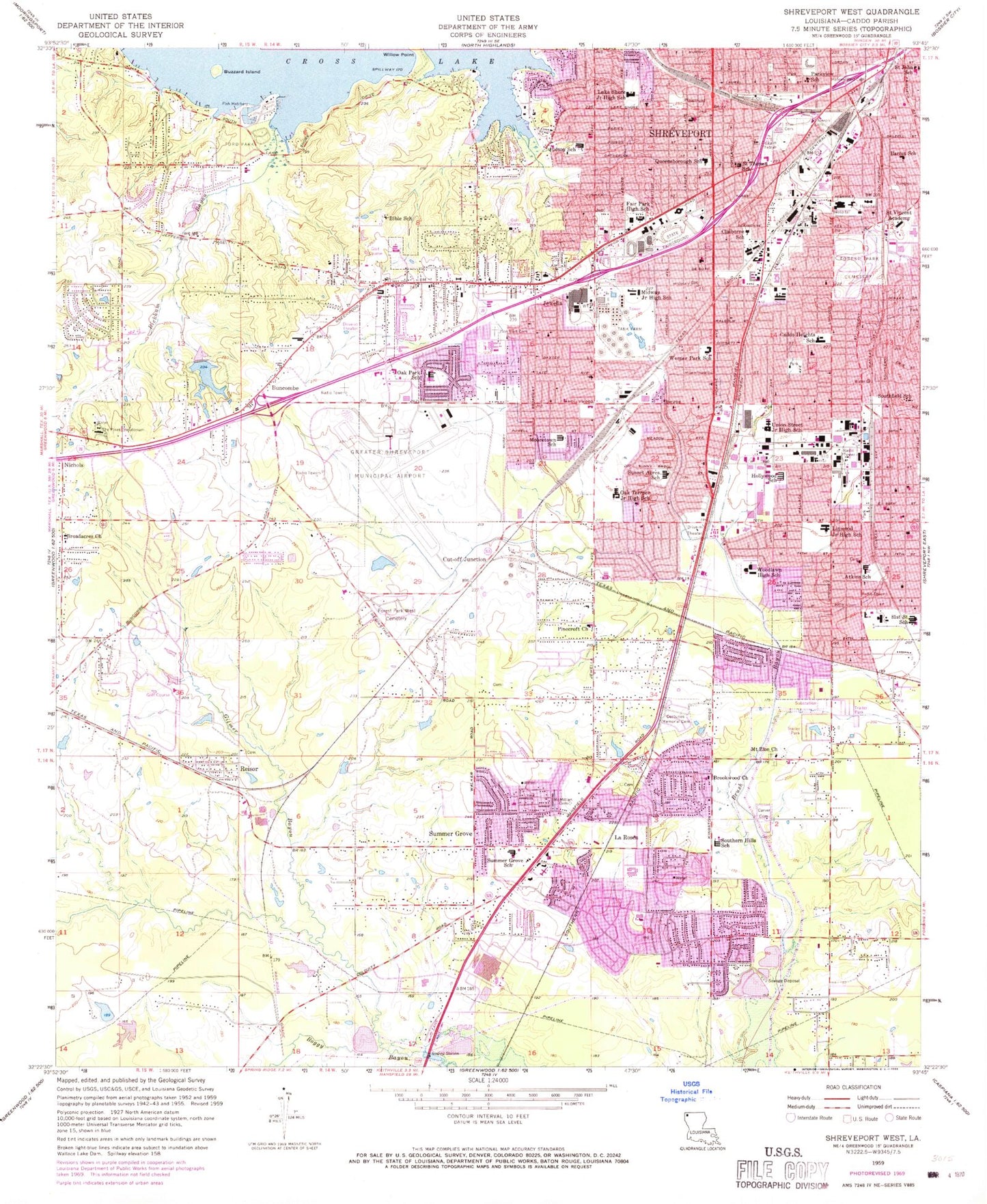 Classic USGS Shreveport West Louisiana 7.5'x7.5' Topo Map Image