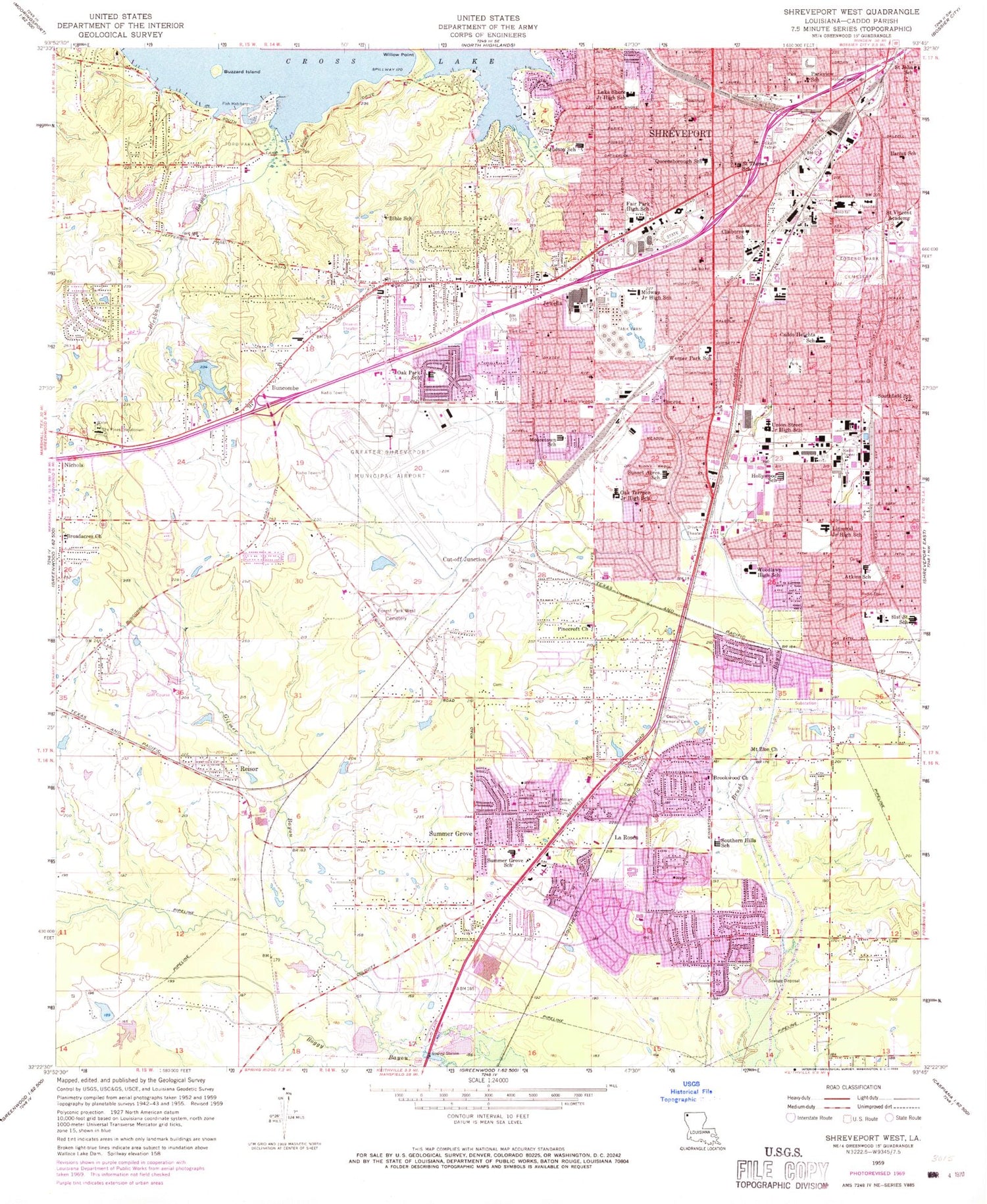 Classic USGS Shreveport West Louisiana 7.5'x7.5' Topo Map Image