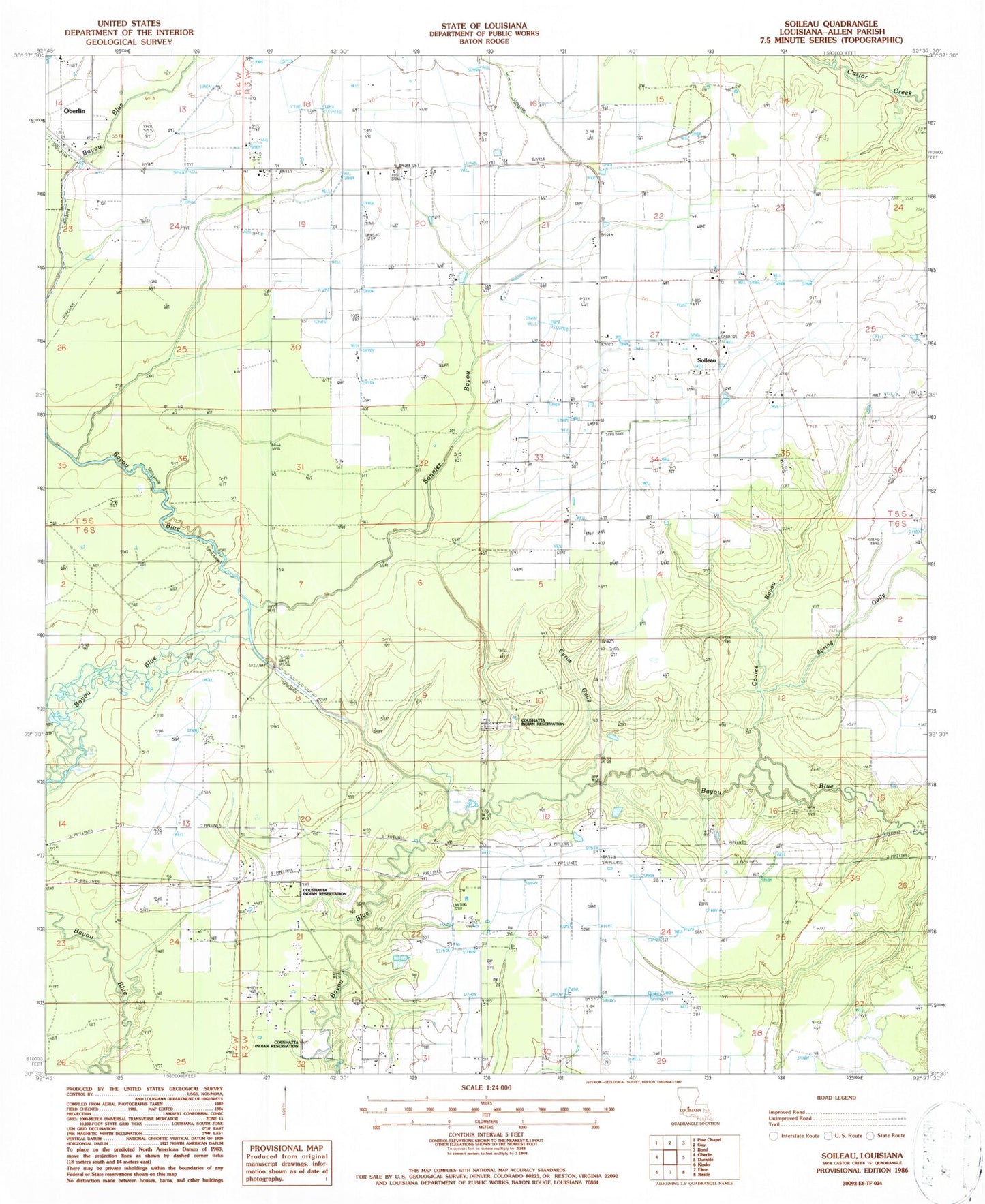 Classic USGS Soileau Louisiana 7.5'x7.5' Topo Map Image