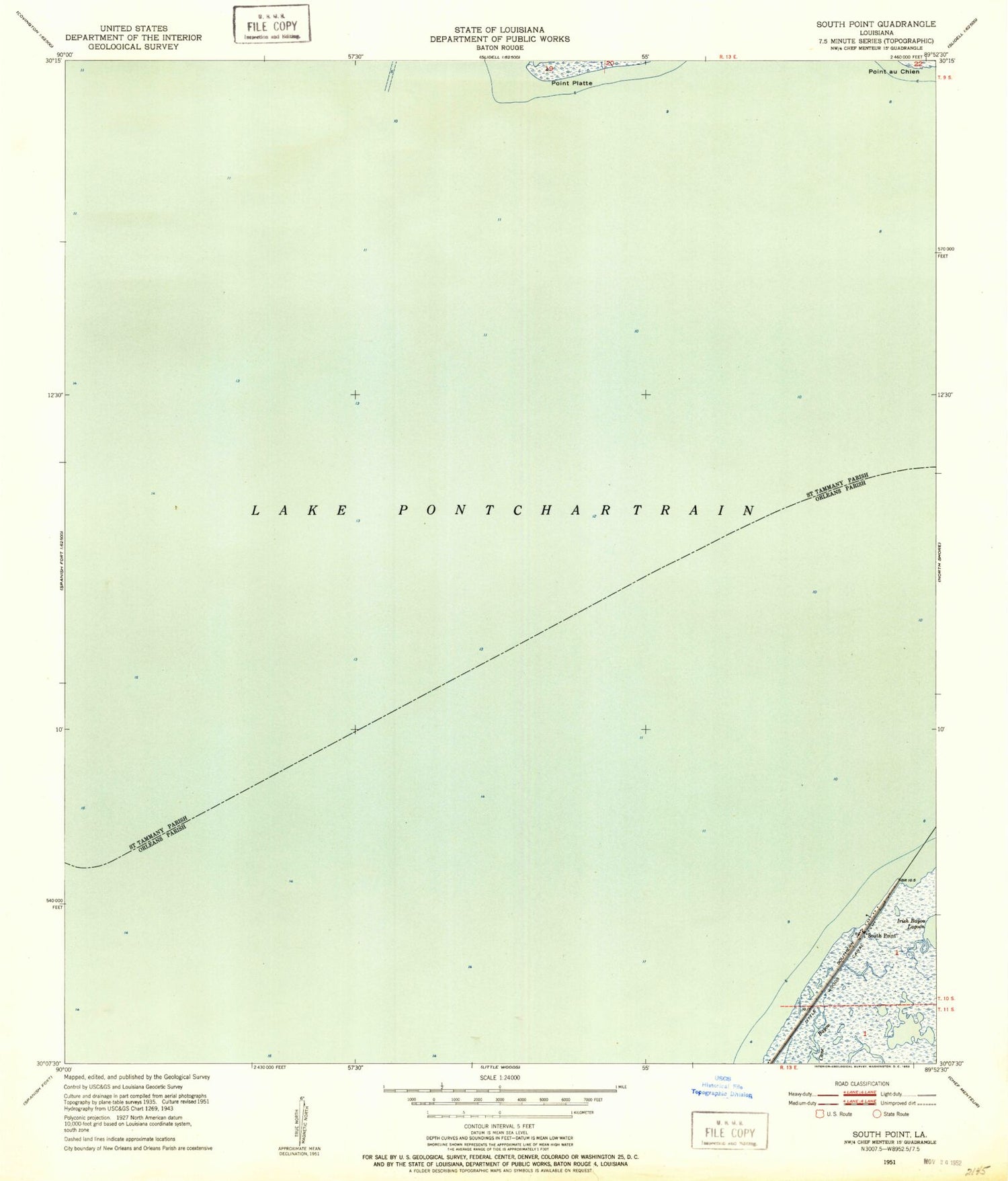 Classic USGS South Point Louisiana 7.5'x7.5' Topo Map Image