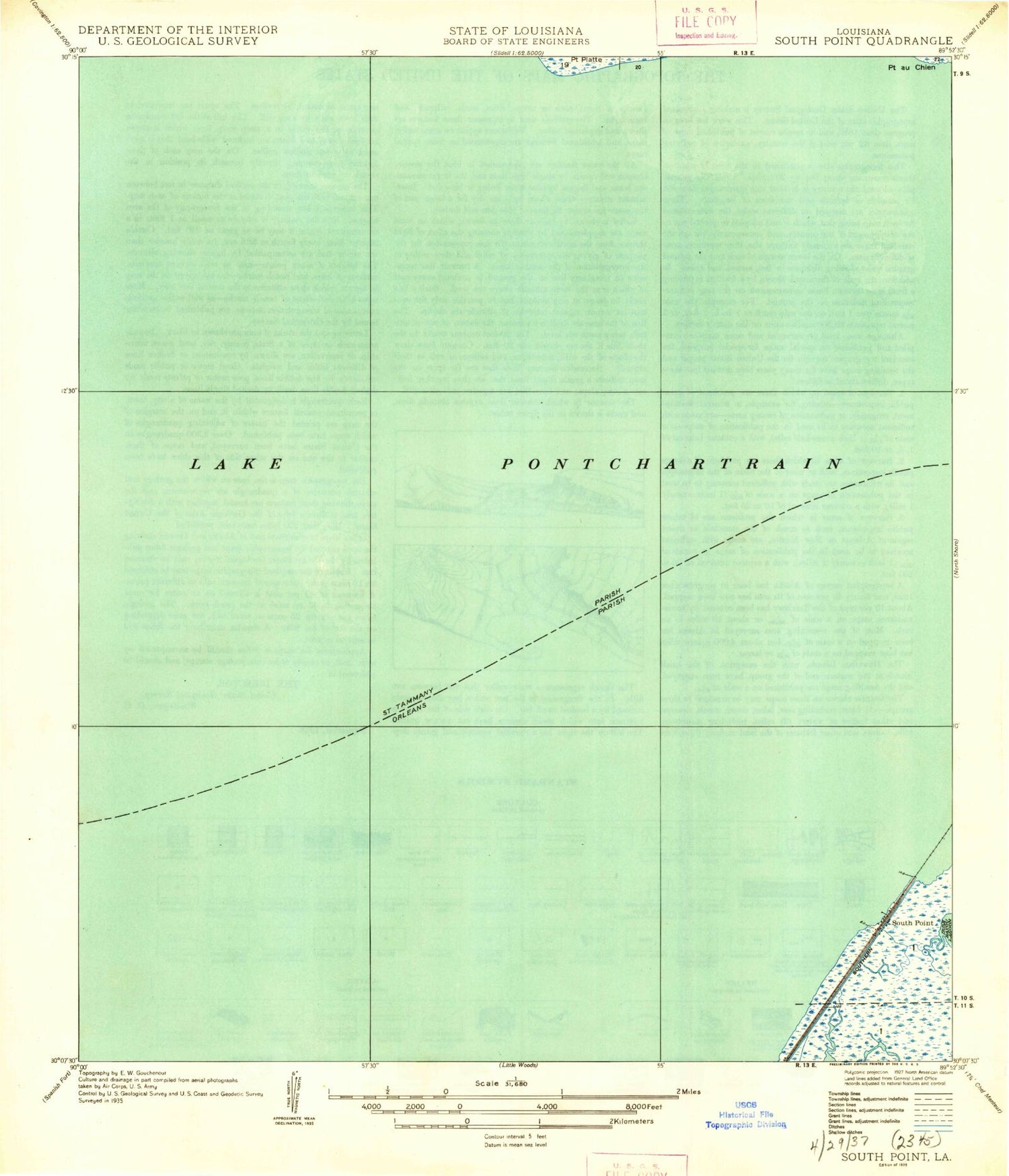 Classic USGS South Point Louisiana 7.5'x7.5' Topo Map Image