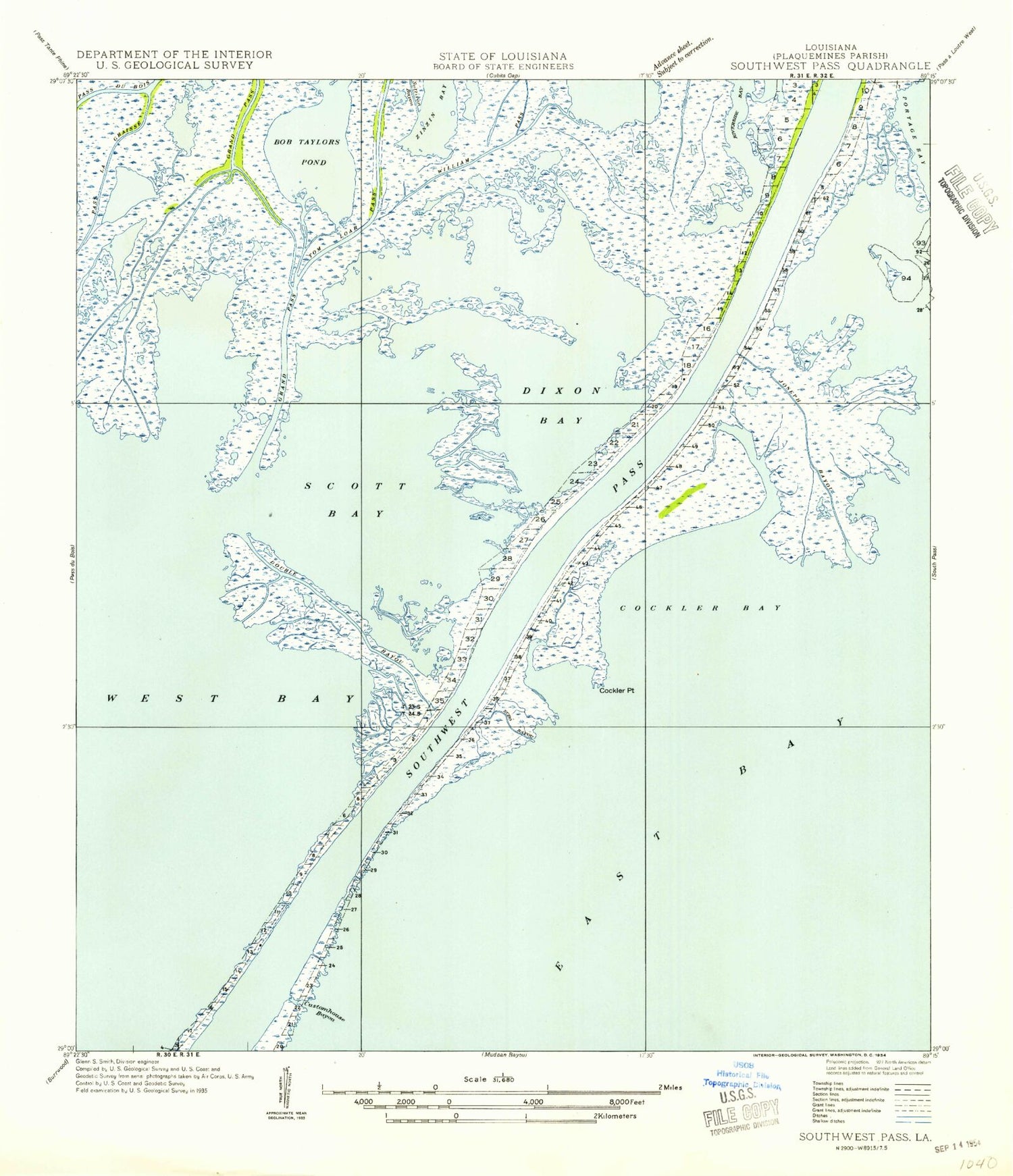 Classic USGS Dixon Bay Louisiana 7.5'x7.5' Topo Map Image