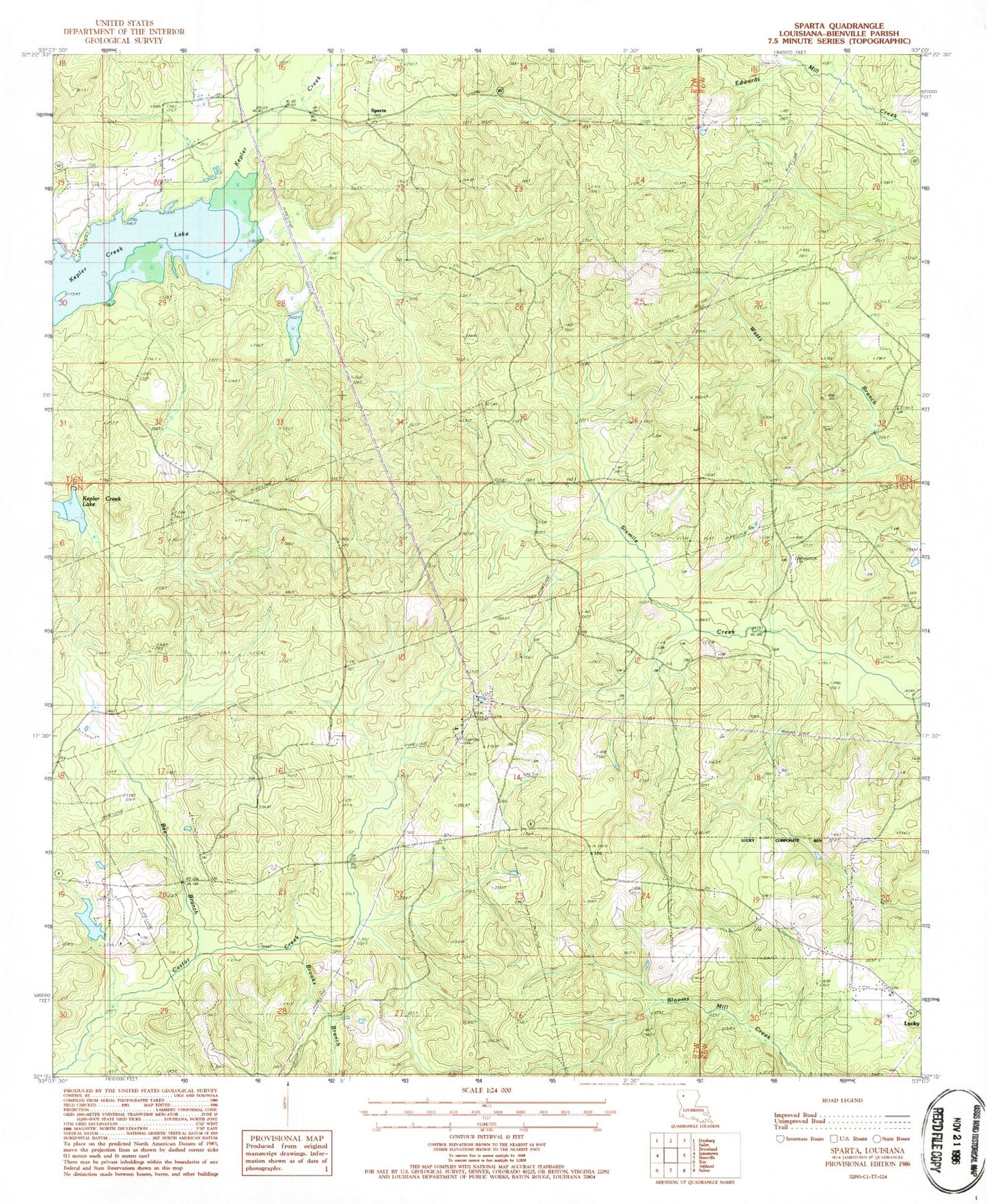 Classic USGS Sparta Louisiana 7.5'x7.5' Topo Map Image