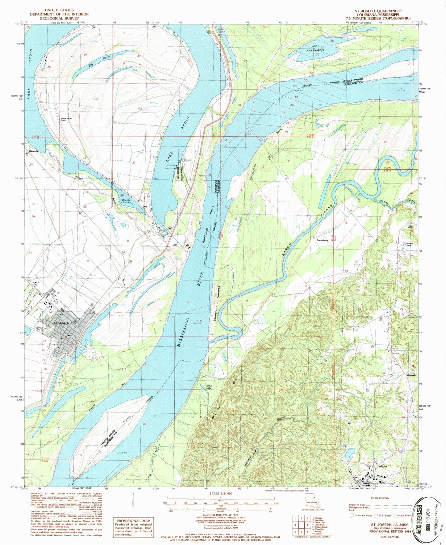 Classic USGS Saint Joseph Louisiana 7.5'x7.5' Topo Map Image