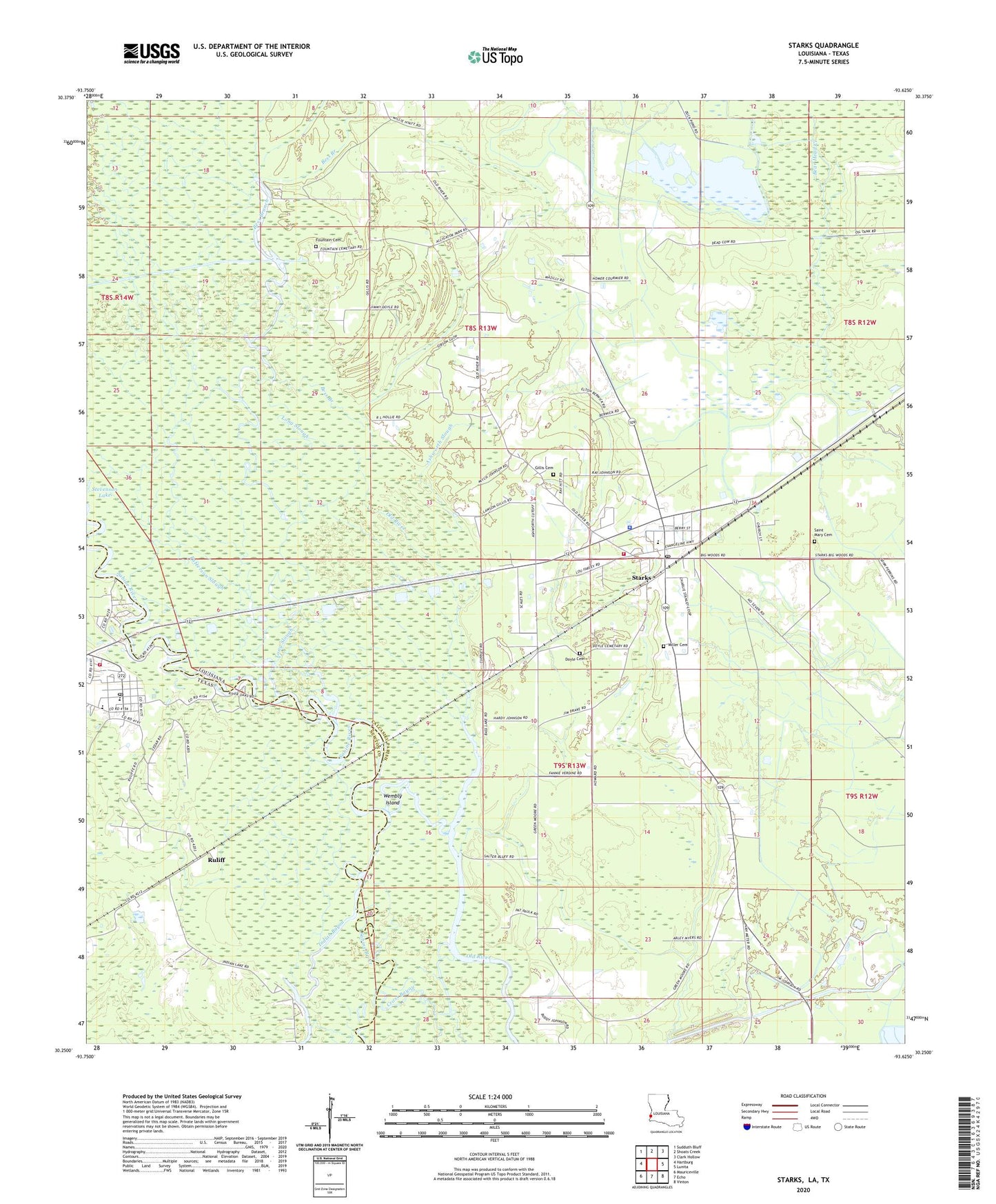 Starks Louisiana US Topo Map Image