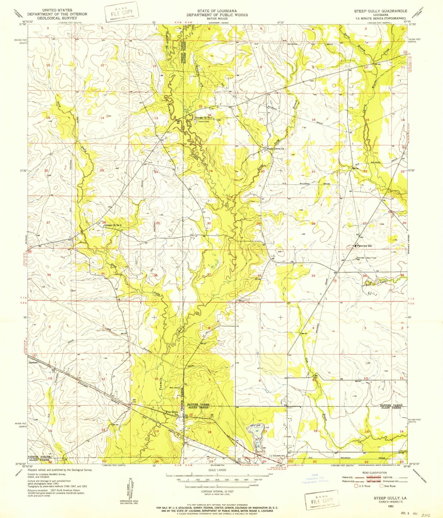 Classic USGS Steep Gully Louisiana 7.5'x7.5' Topo Map Image