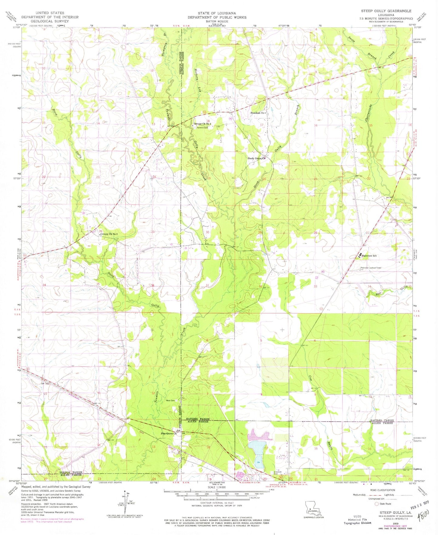 Classic USGS Steep Gully Louisiana 7.5'x7.5' Topo Map Image