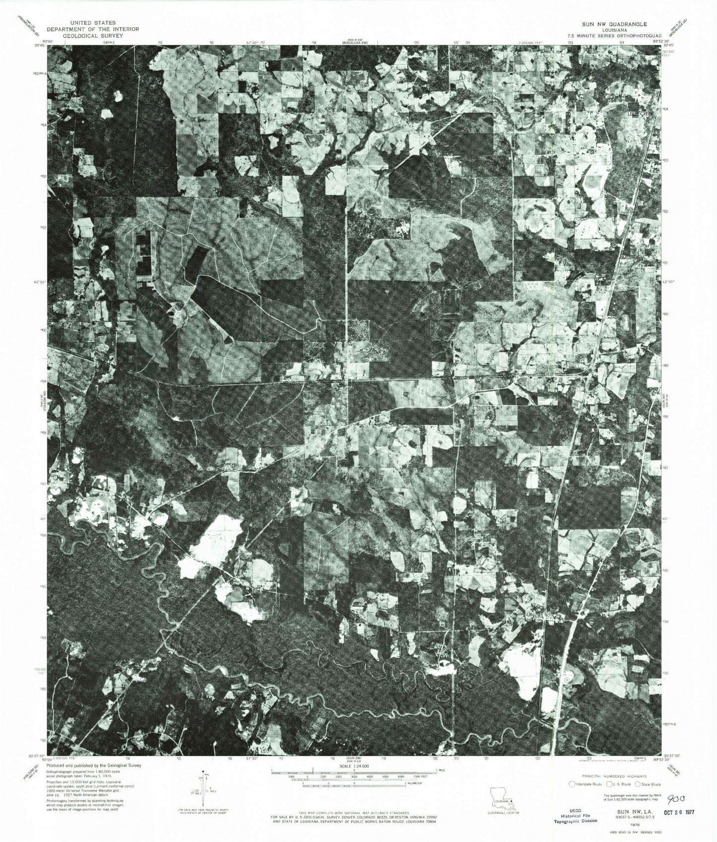 Classic USGS Sun Louisiana 7.5'x7.5' Topo Map Image