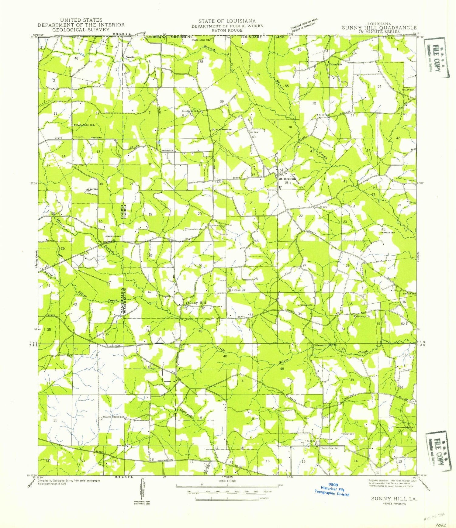 Classic USGS Mount Hermon Louisiana 7.5'x7.5' Topo Map Image