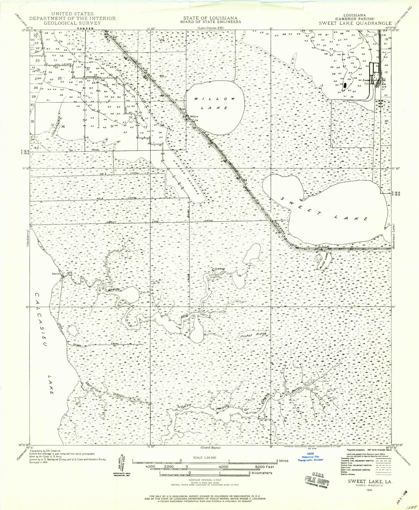 Classic USGS Sweet Lake Louisiana 7.5'x7.5' Topo Map Image