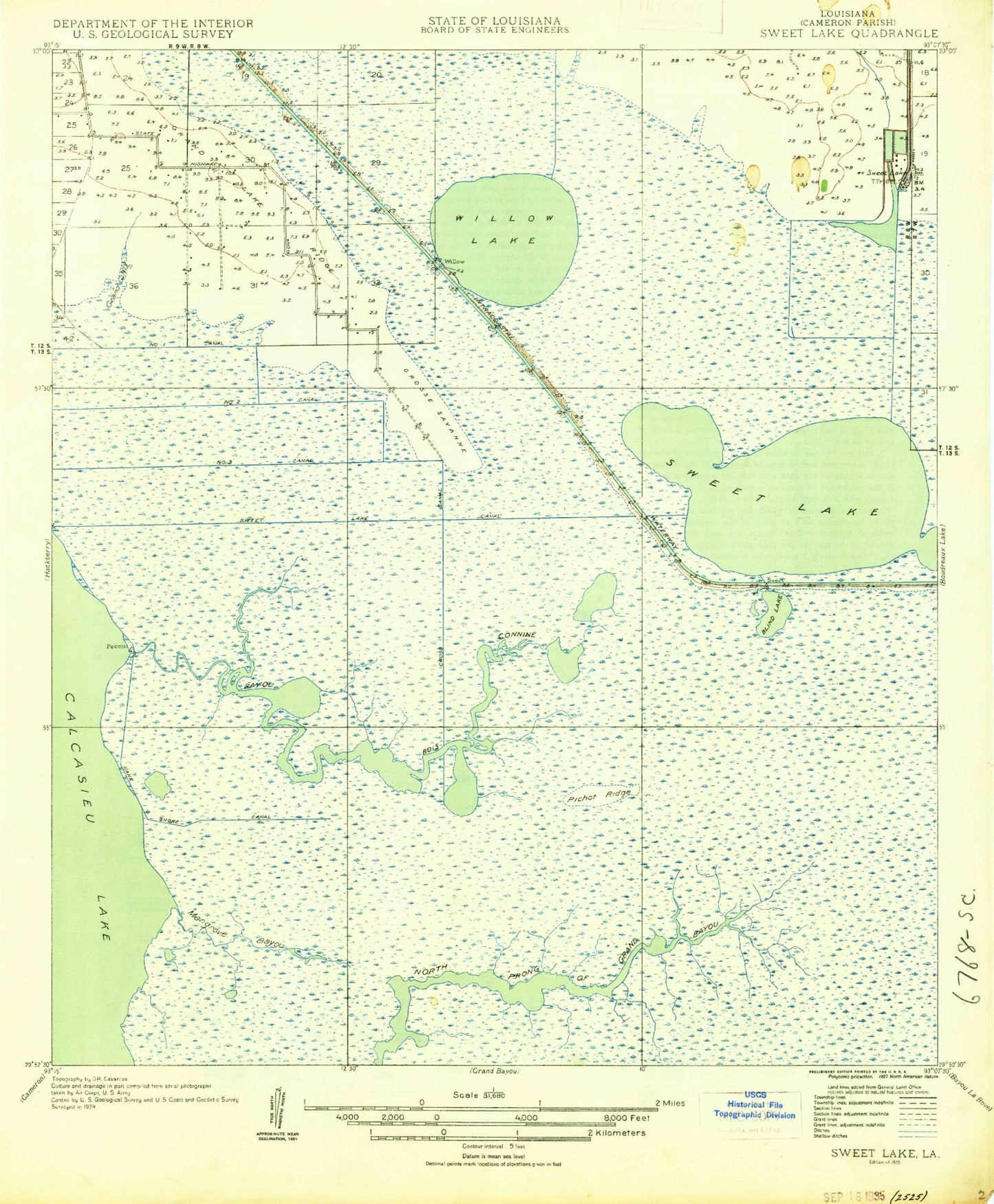 Classic USGS Sweet Lake Louisiana 7.5'x7.5' Topo Map Image