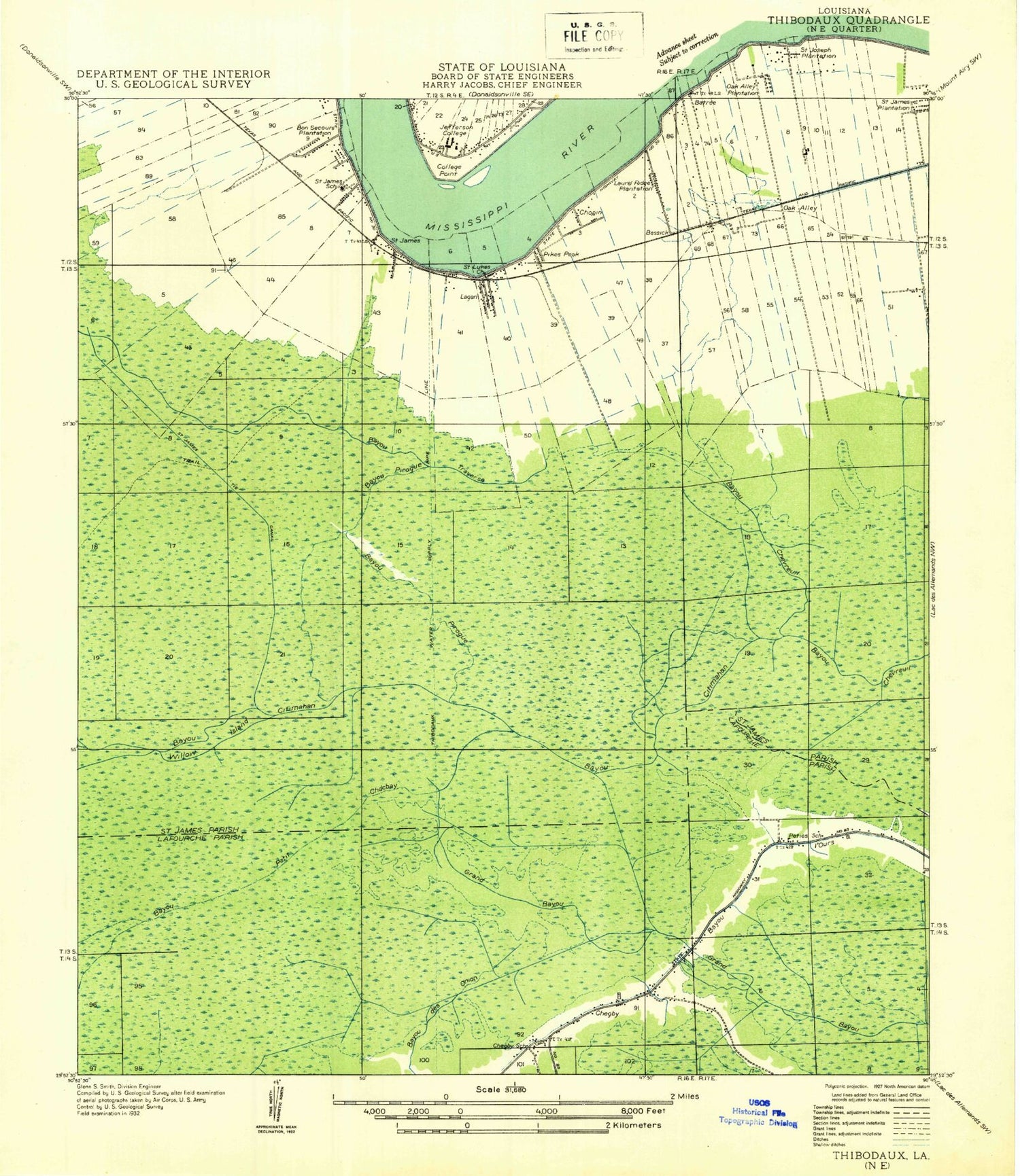 Classic USGS Lagan Louisiana 7.5'x7.5' Topo Map Image