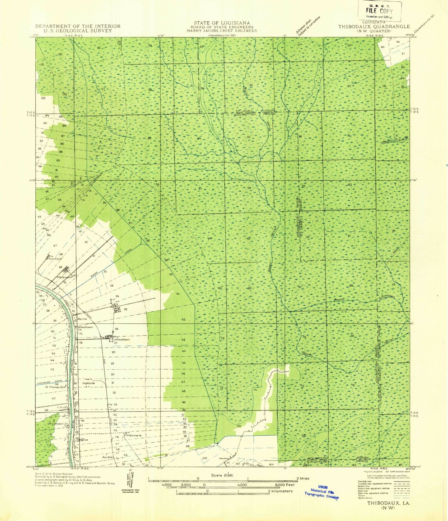 Classic USGS Madewood Louisiana 7.5'x7.5' Topo Map Image