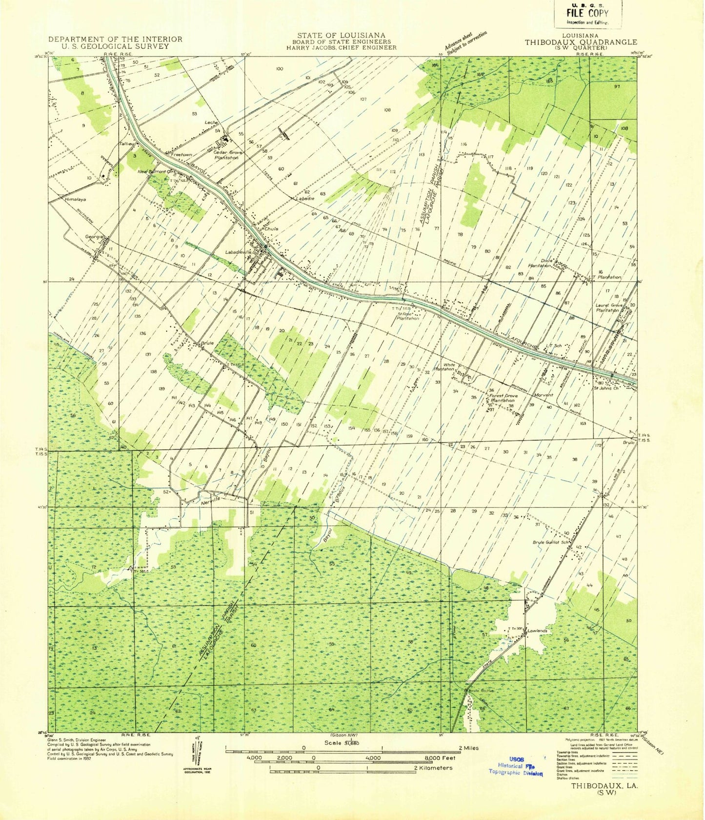Classic USGS Labadieville Louisiana 7.5'x7.5' Topo Map Image