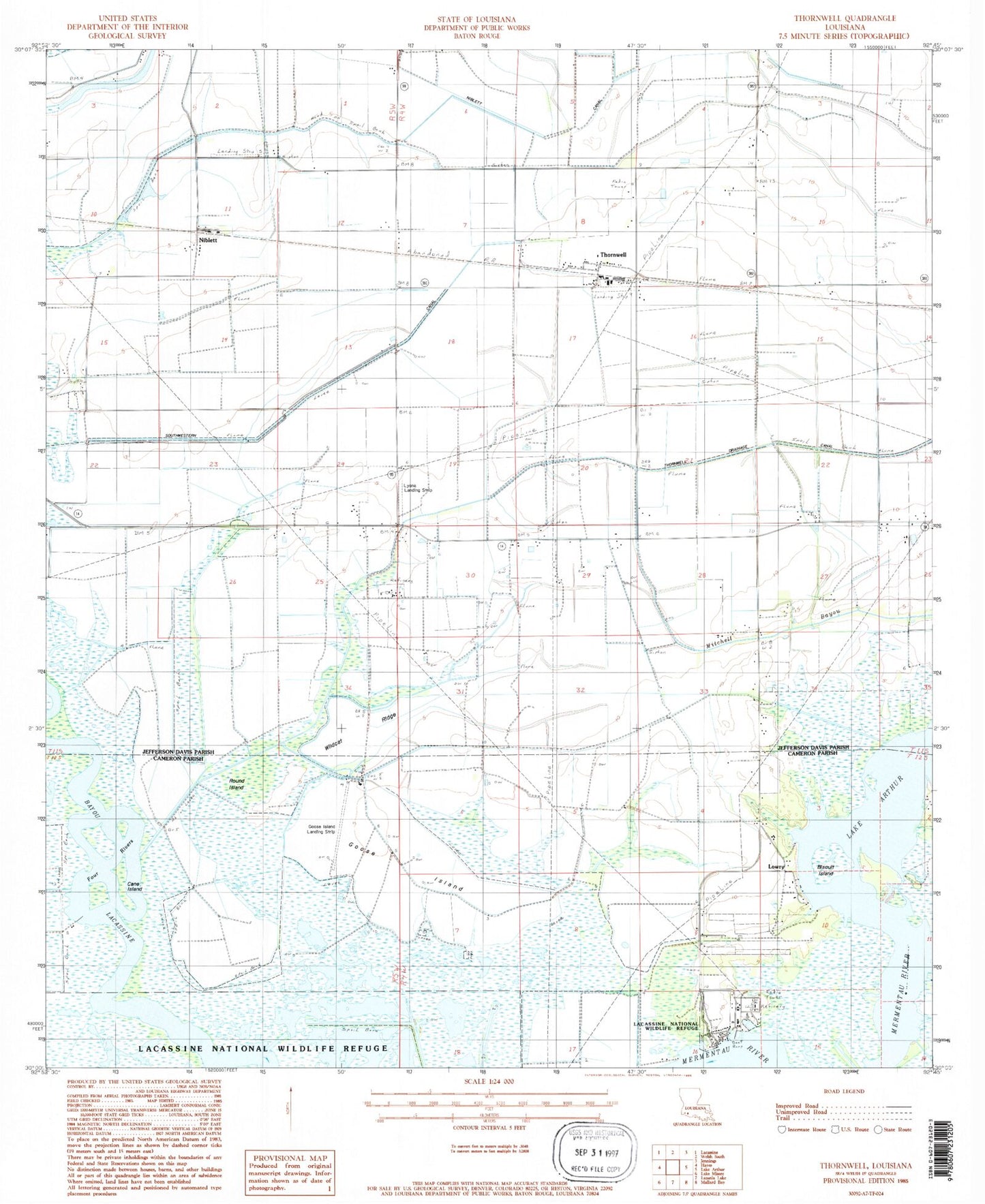 Classic USGS Thornwell Louisiana 7.5'x7.5' Topo Map Image