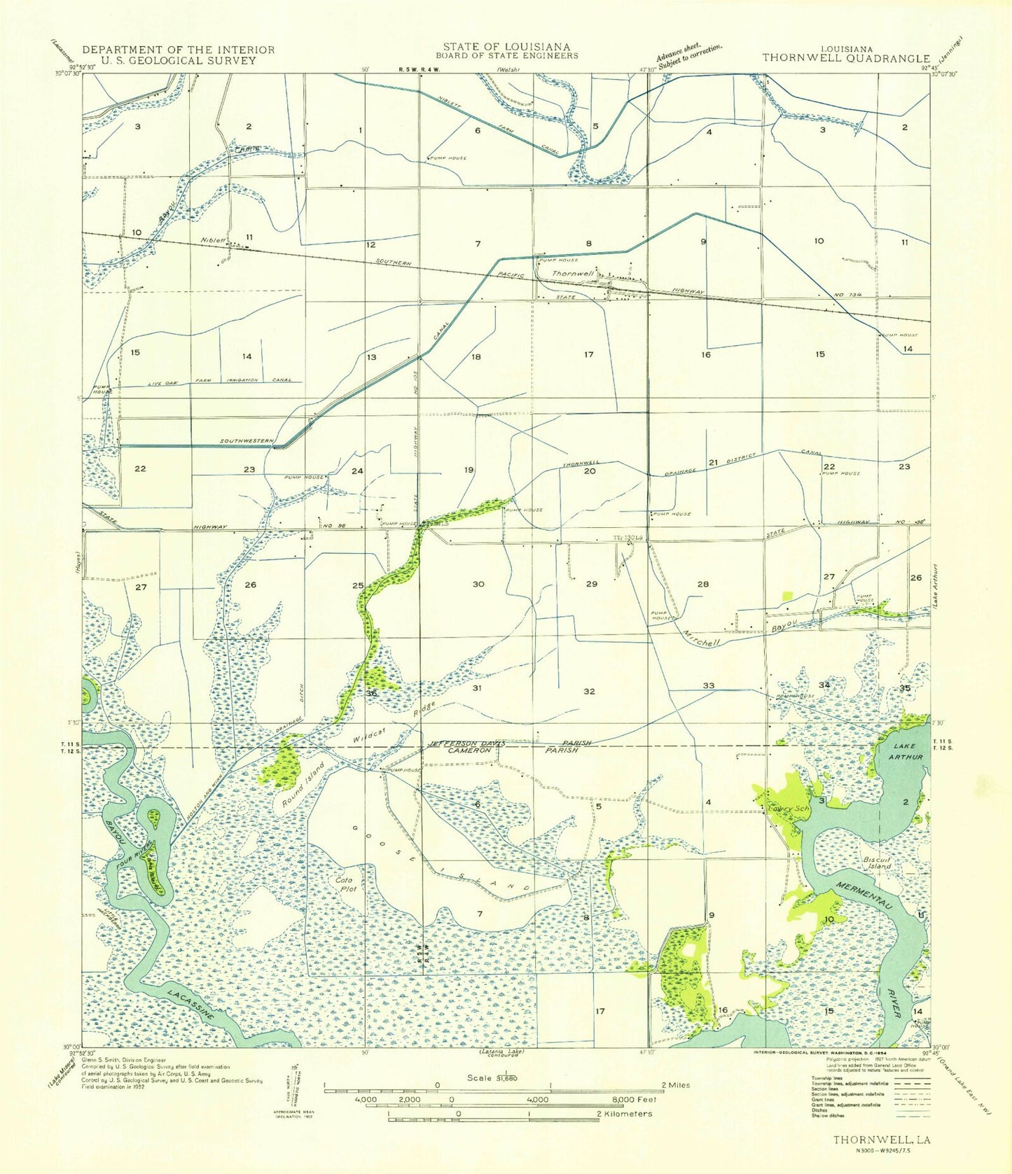 Classic USGS Thornwell Louisiana 7.5'x7.5' Topo Map Image