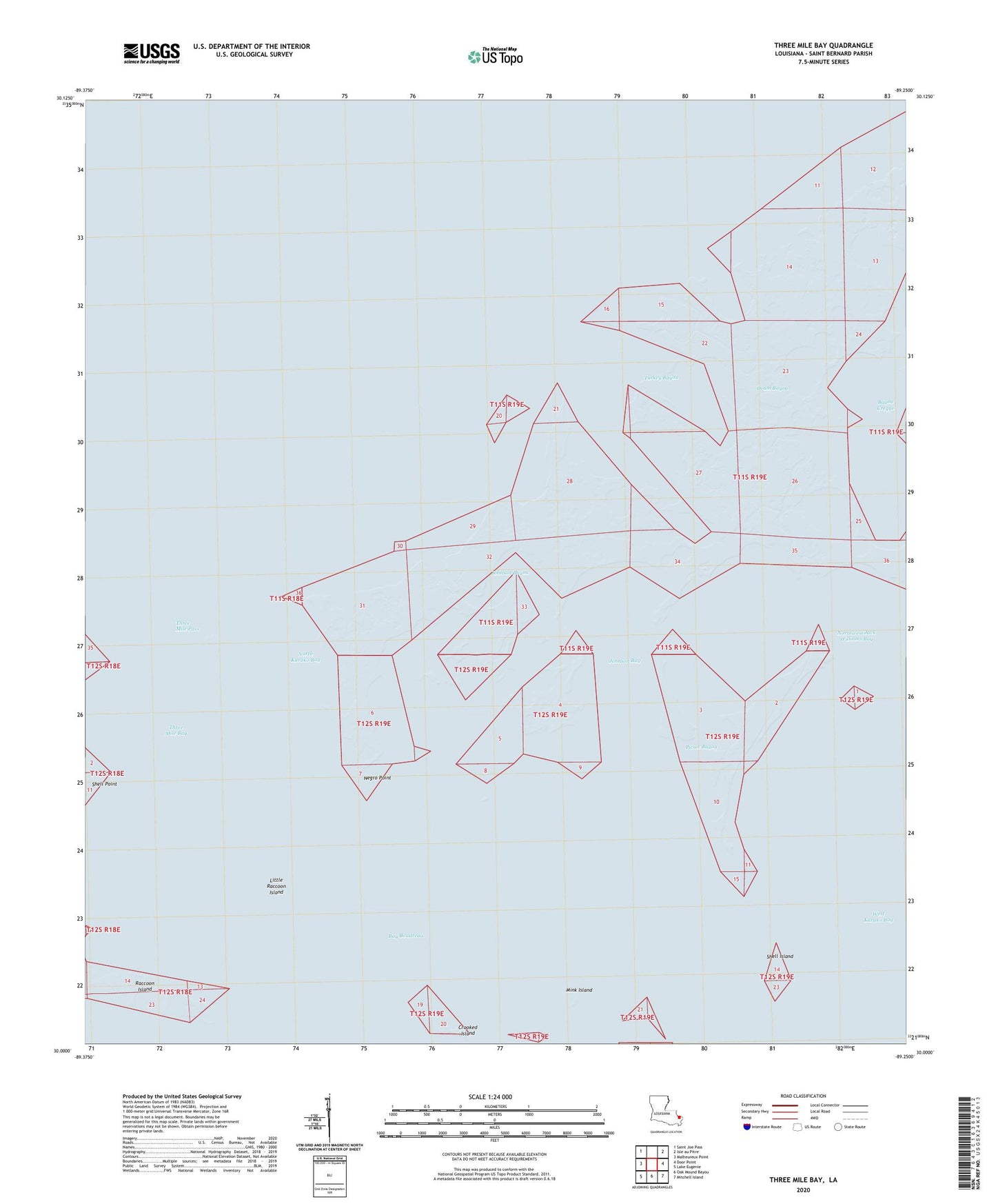 Three Mile Bay Louisiana US Topo Map Image