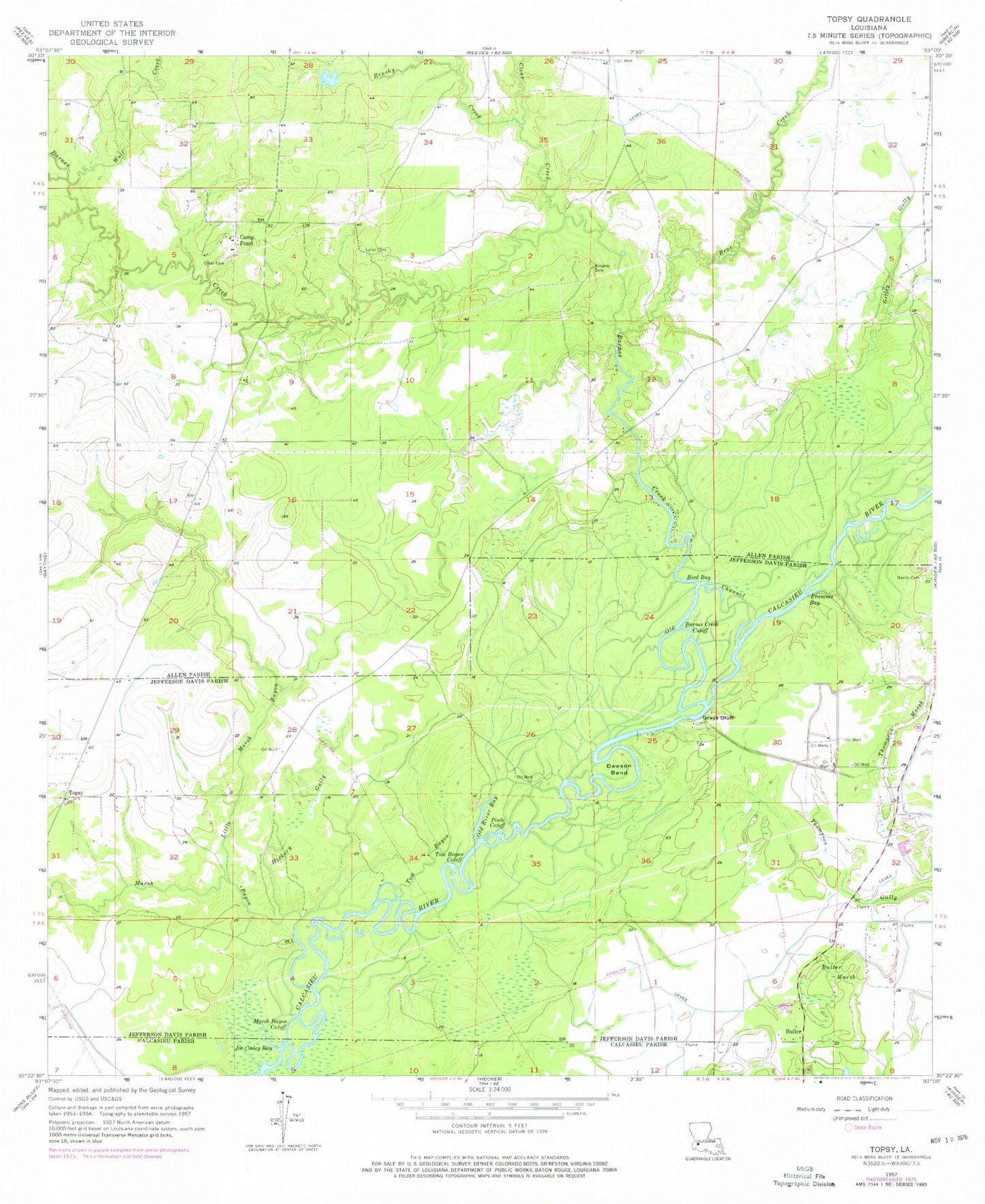 Classic USGS Topsy Louisiana 7.5'x7.5' Topo Map Image