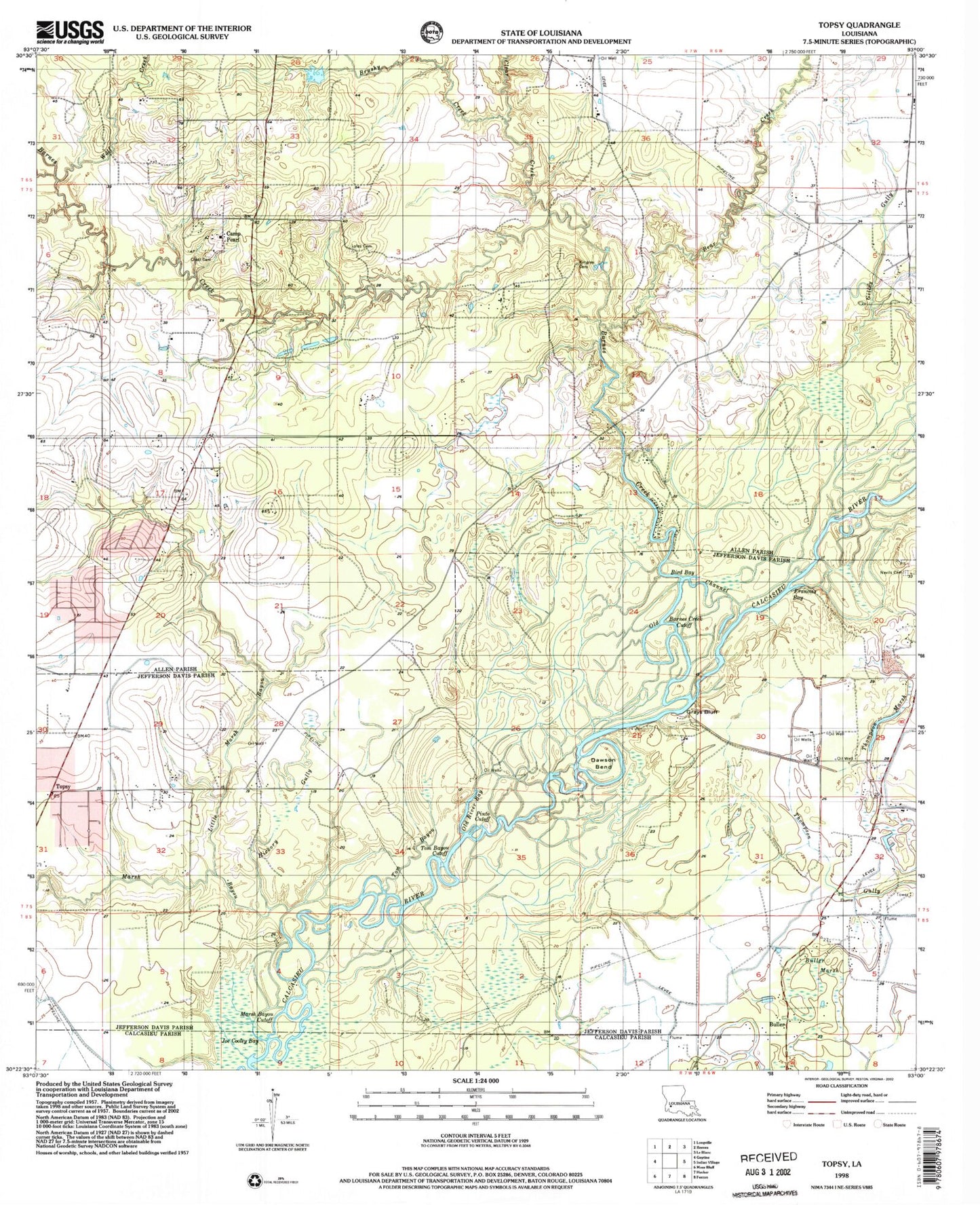 Classic USGS Topsy Louisiana 7.5'x7.5' Topo Map Image