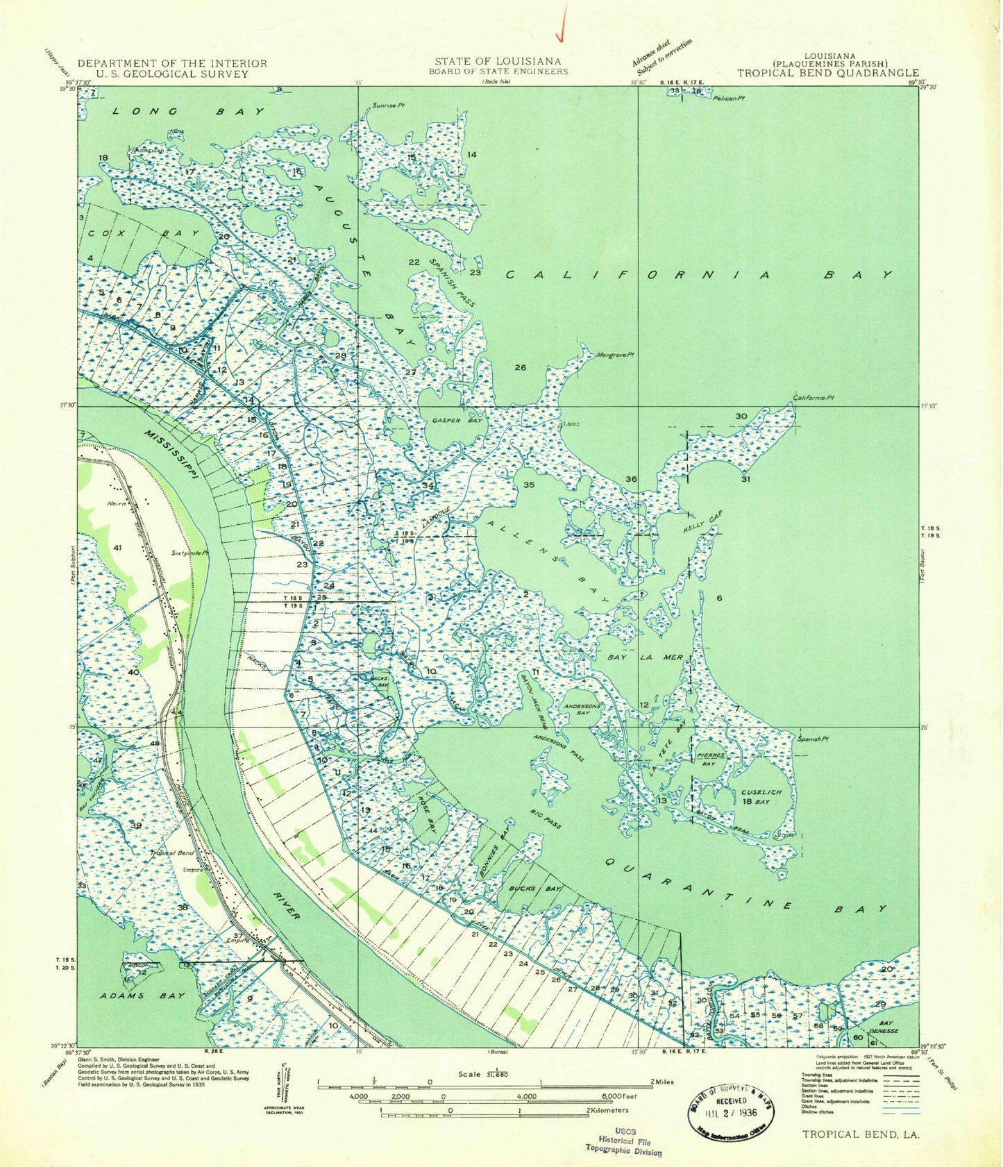 Classic USGS Empire Louisiana 7.5'x7.5' Topo Map Image