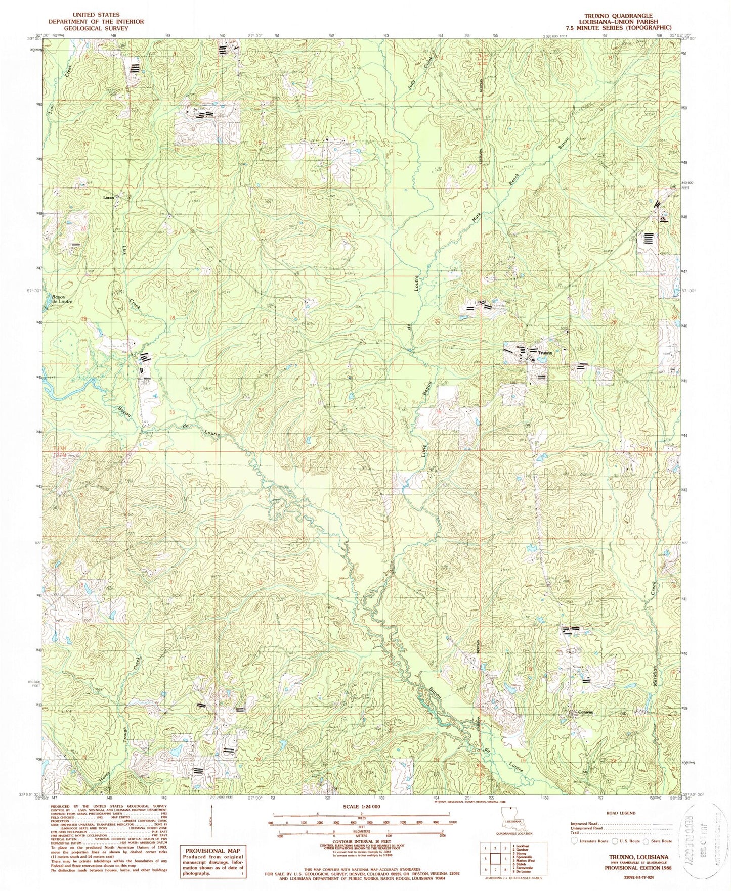 Classic USGS Truxno Louisiana 7.5'x7.5' Topo Map Image
