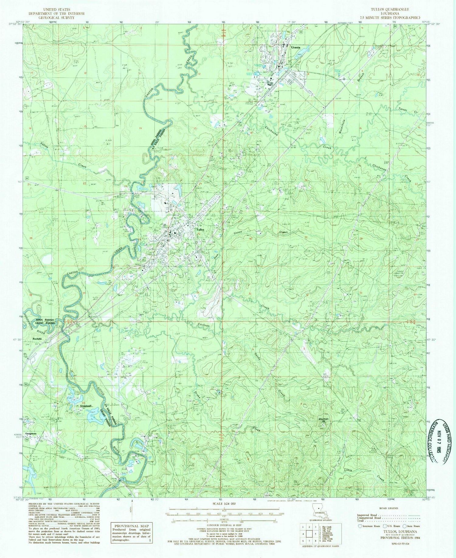Classic USGS Tullos Louisiana 7.5'x7.5' Topo Map Image