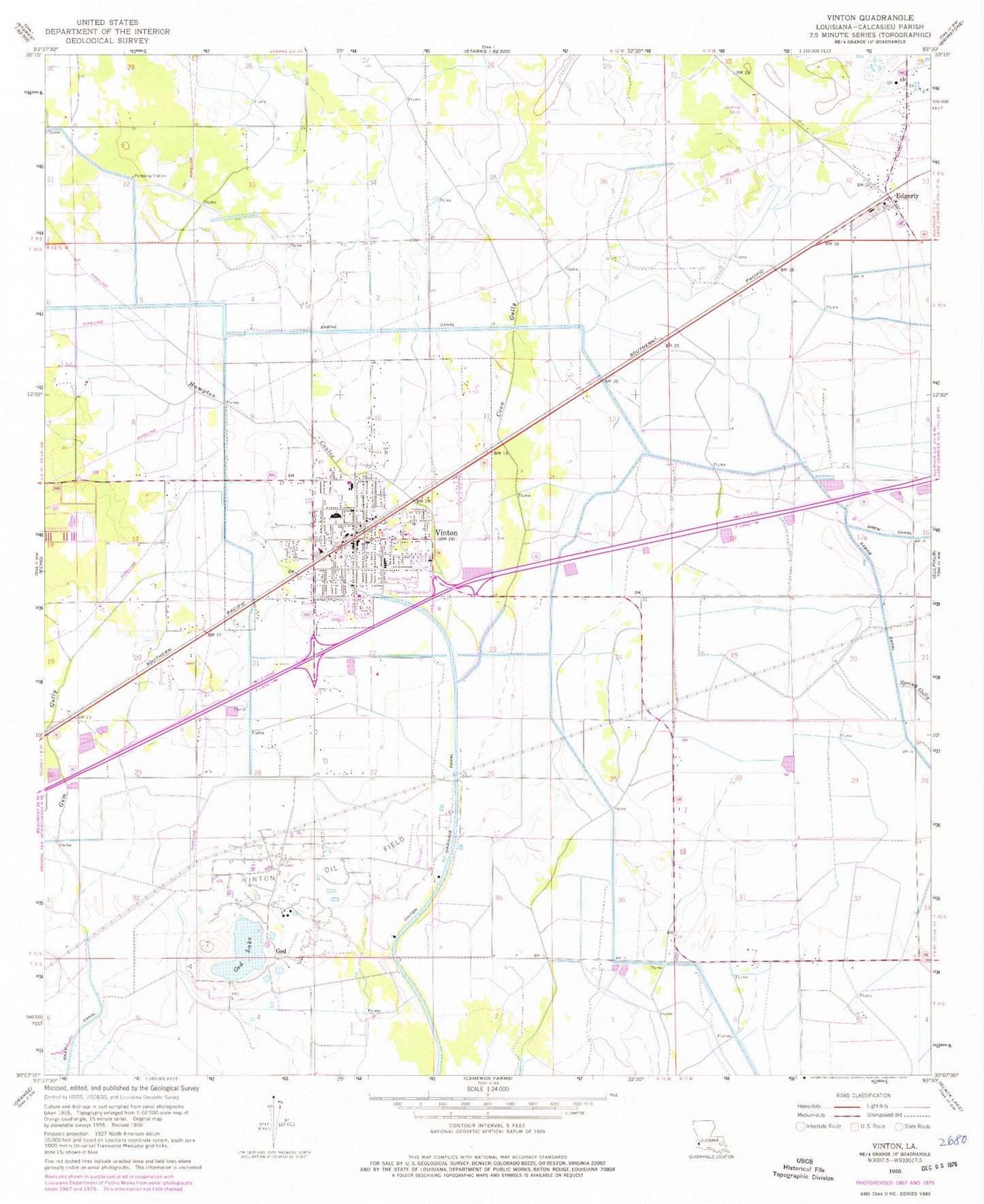 Classic USGS Vinton Louisiana 7.5'x7.5' Topo Map Image