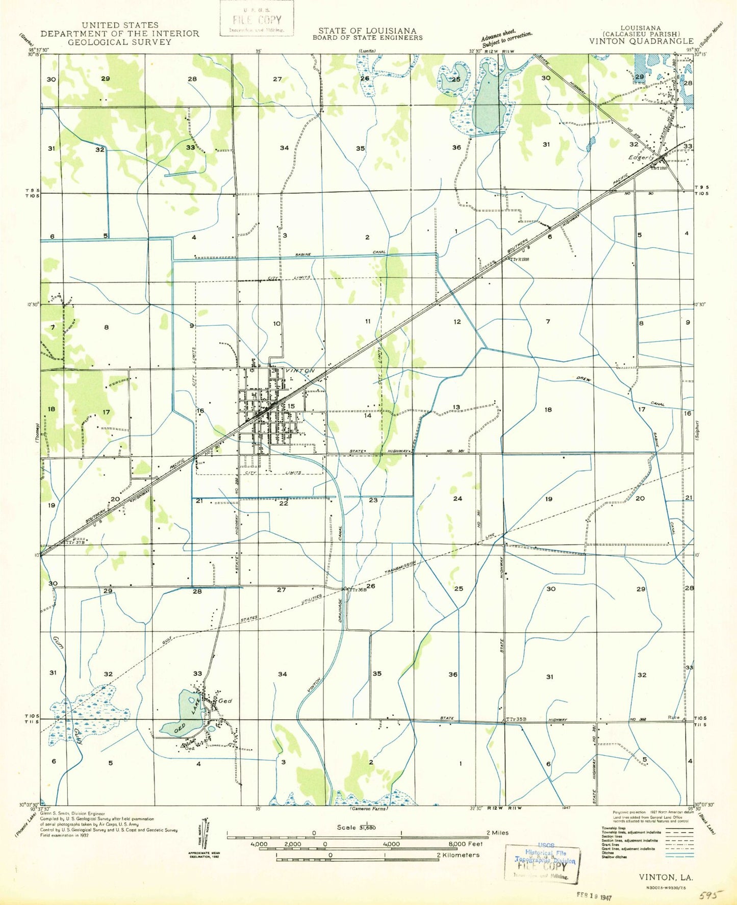 Classic USGS Vinton Louisiana 7.5'x7.5' Topo Map Image