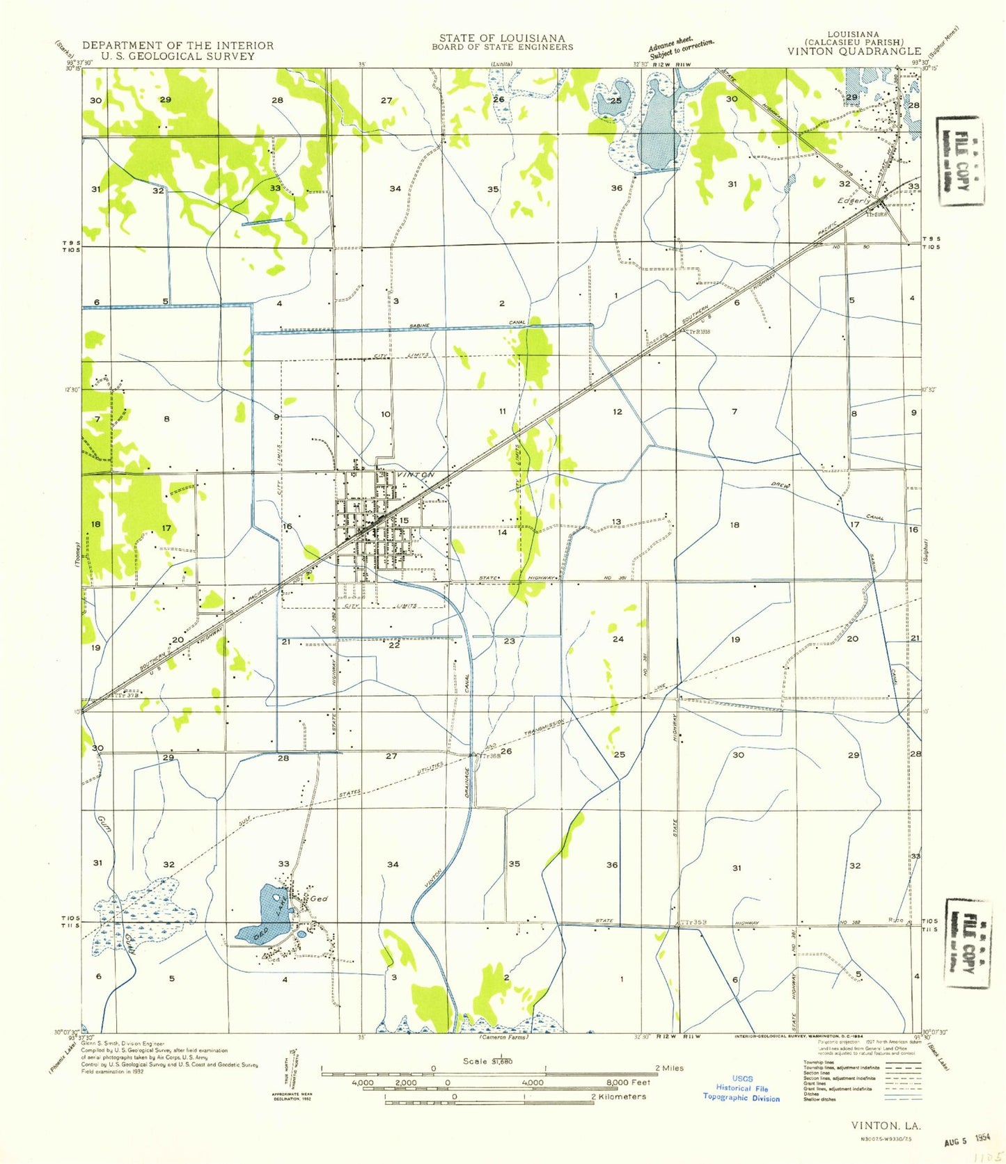 Classic USGS Vinton Louisiana 7.5'x7.5' Topo Map Image