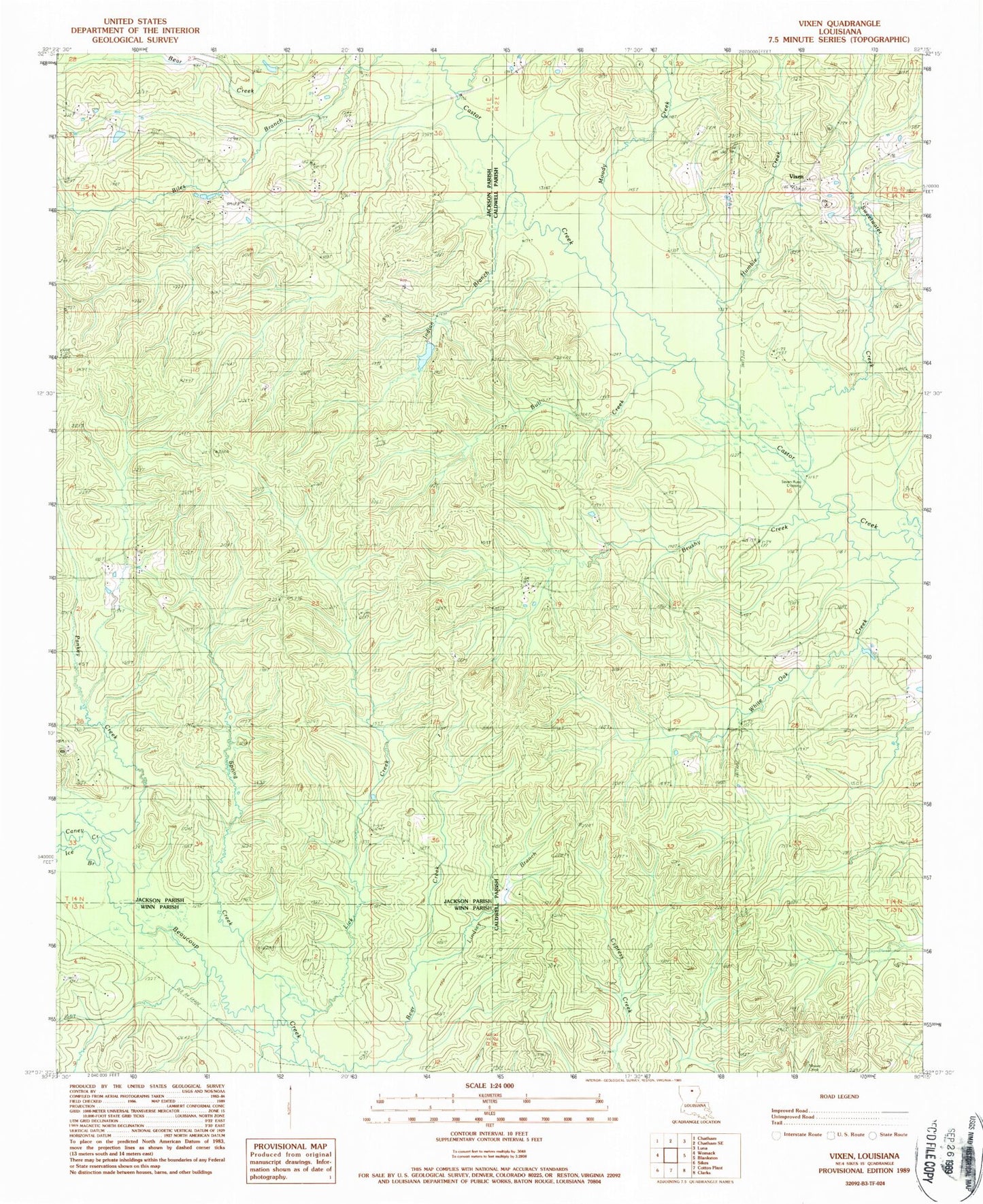 Classic USGS Vixen Louisiana 7.5'x7.5' Topo Map Image