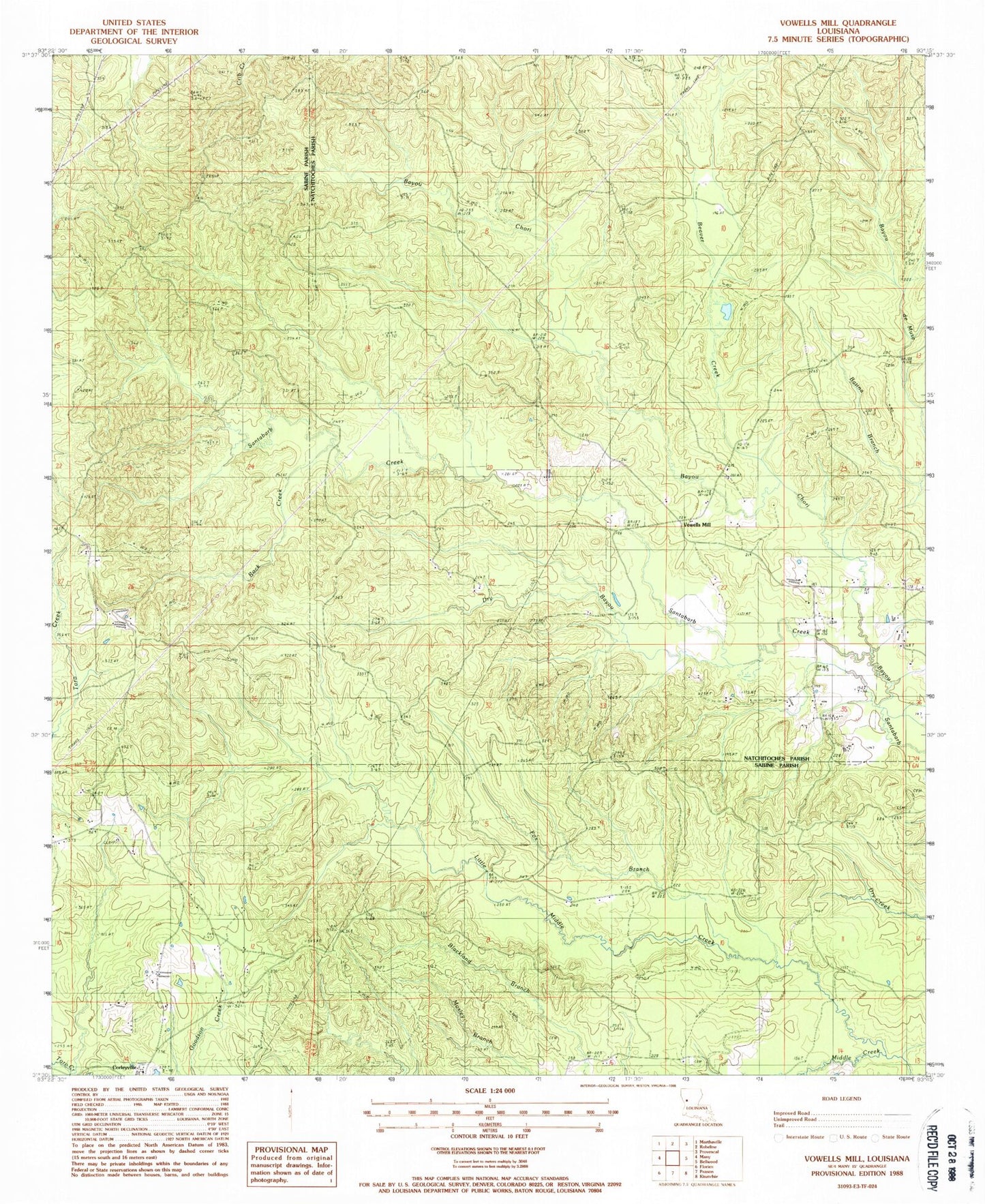 Classic USGS Vowells Mill Louisiana 7.5'x7.5' Topo Map Image