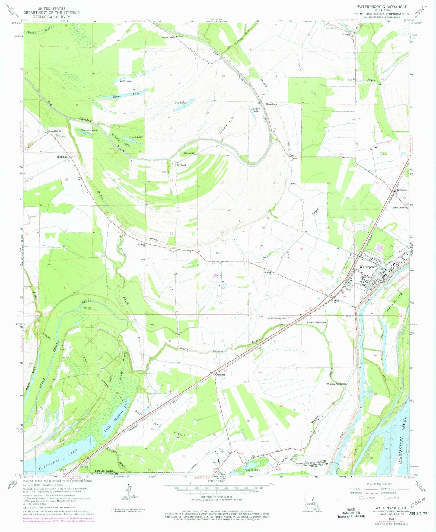Classic USGS Waterproof Louisiana 7.5'x7.5' Topo Map Image