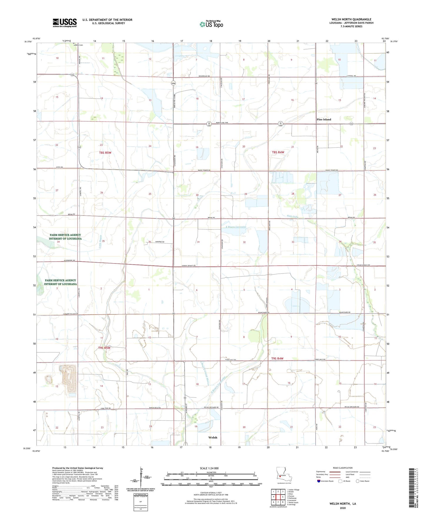 Welsh North Louisiana US Topo Map Image