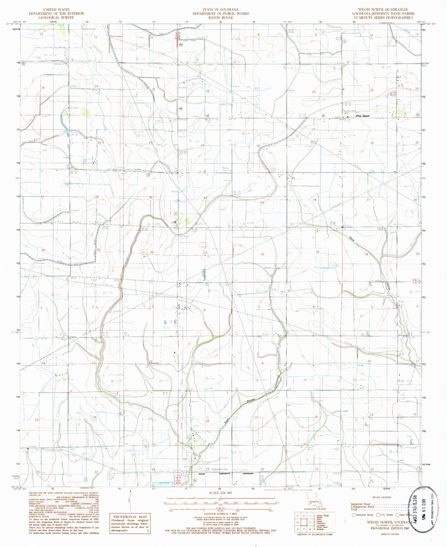 Classic USGS Welsh North Louisiana 7.5'x7.5' Topo Map Image