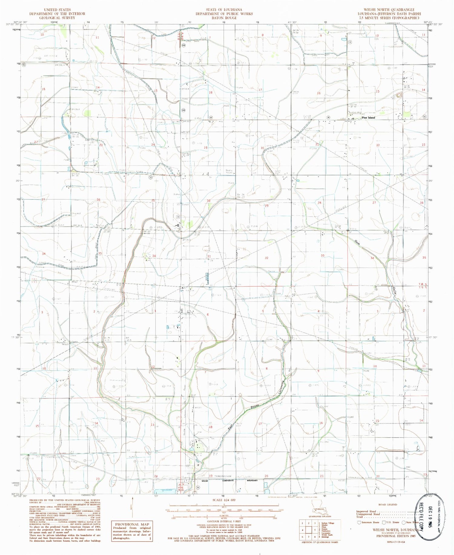 Classic USGS Welsh North Louisiana 7.5'x7.5' Topo Map Image