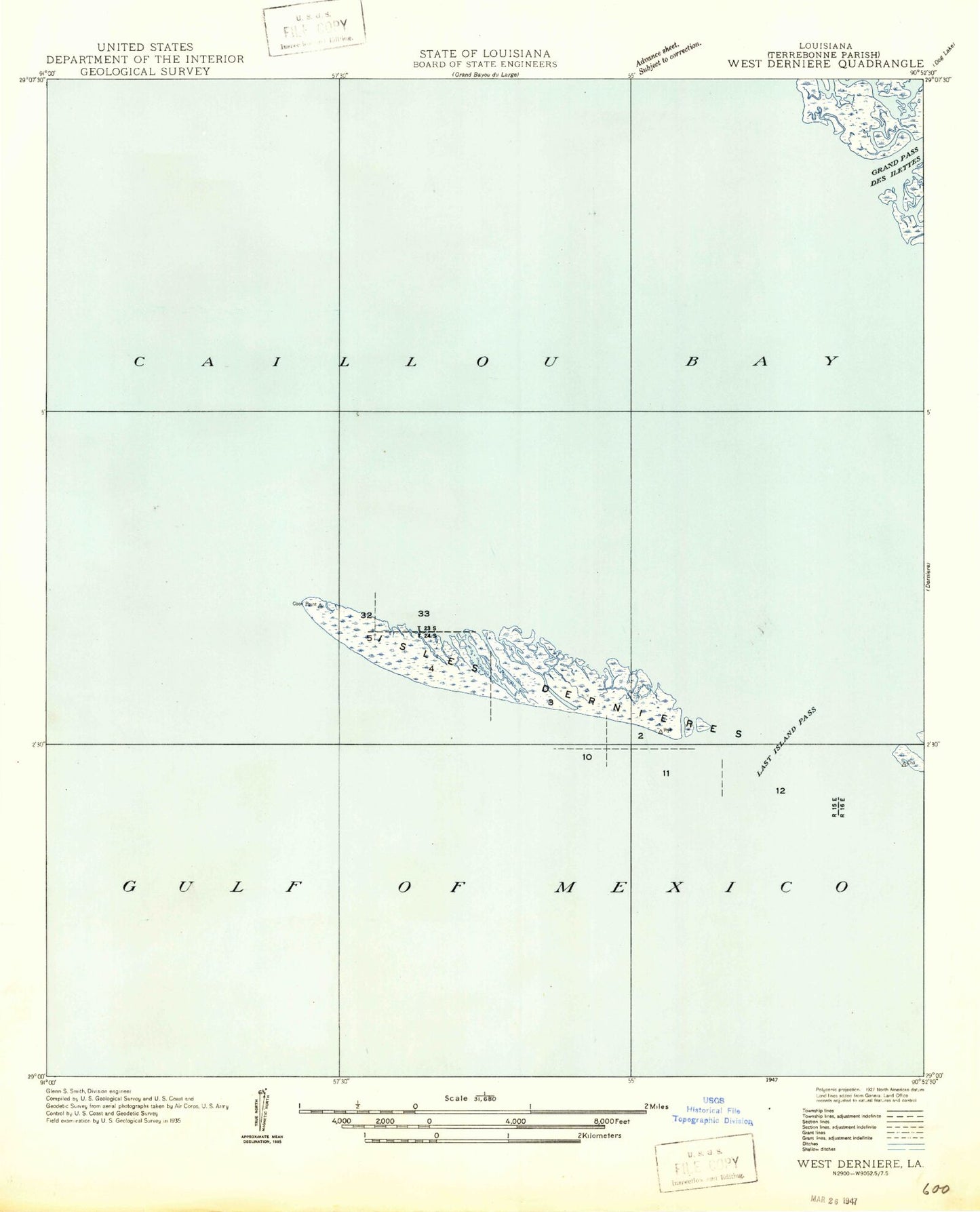 Classic USGS Western Isles Dernieres Louisiana 7.5'x7.5' Topo Map Image