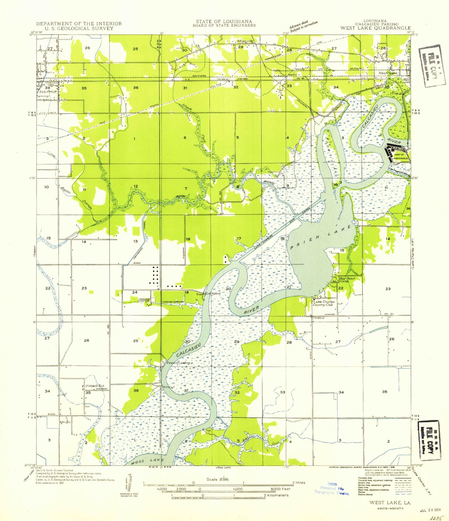Classic USGS Westlake Louisiana 7.5'x7.5' Topo Map Image