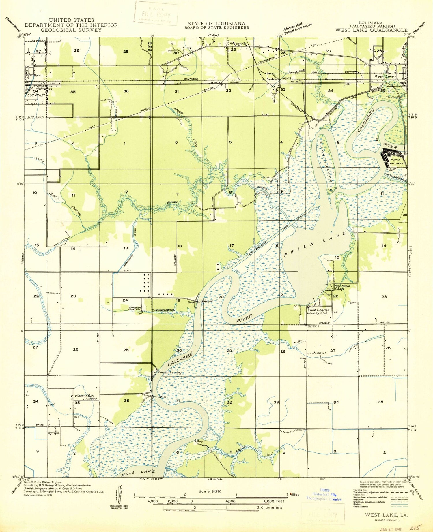 Classic USGS Westlake Louisiana 7.5'x7.5' Topo Map Image