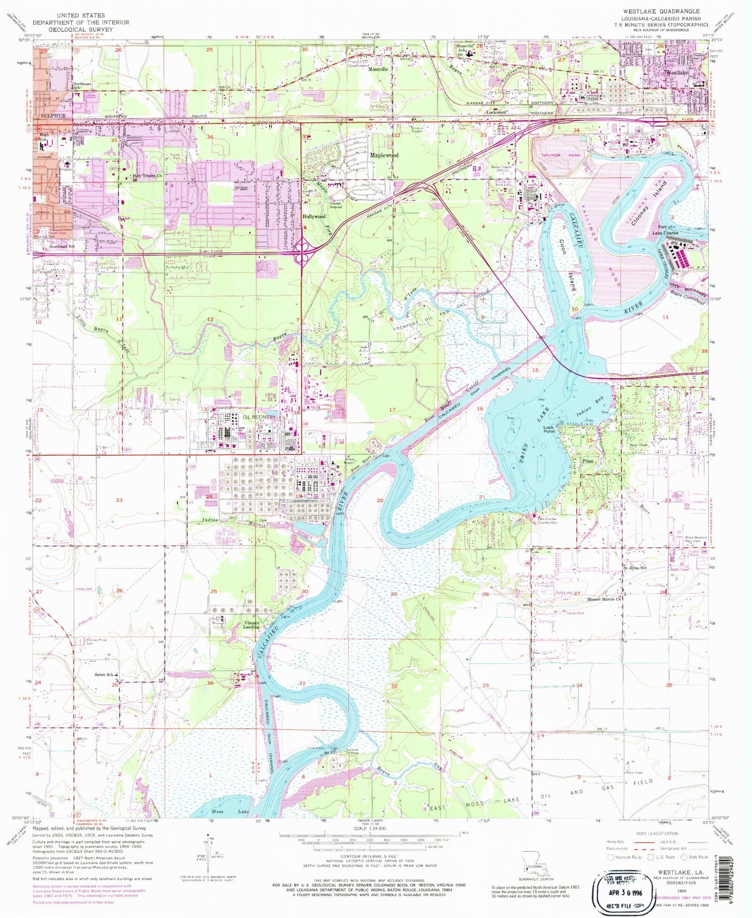 Classic USGS Westlake Louisiana 7.5'x7.5' Topo Map Image